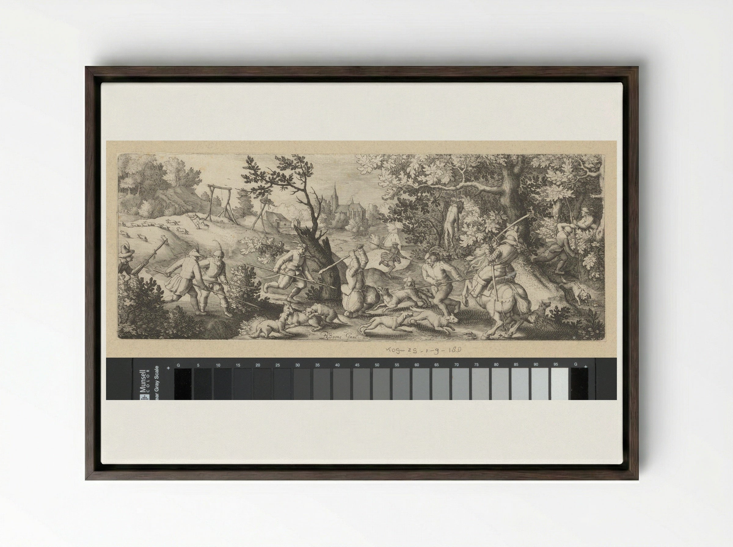 Vossenjacht (The Fox Hunt) - Claes Jansz. Visscher (II) - Framed Canvas Dark Wood