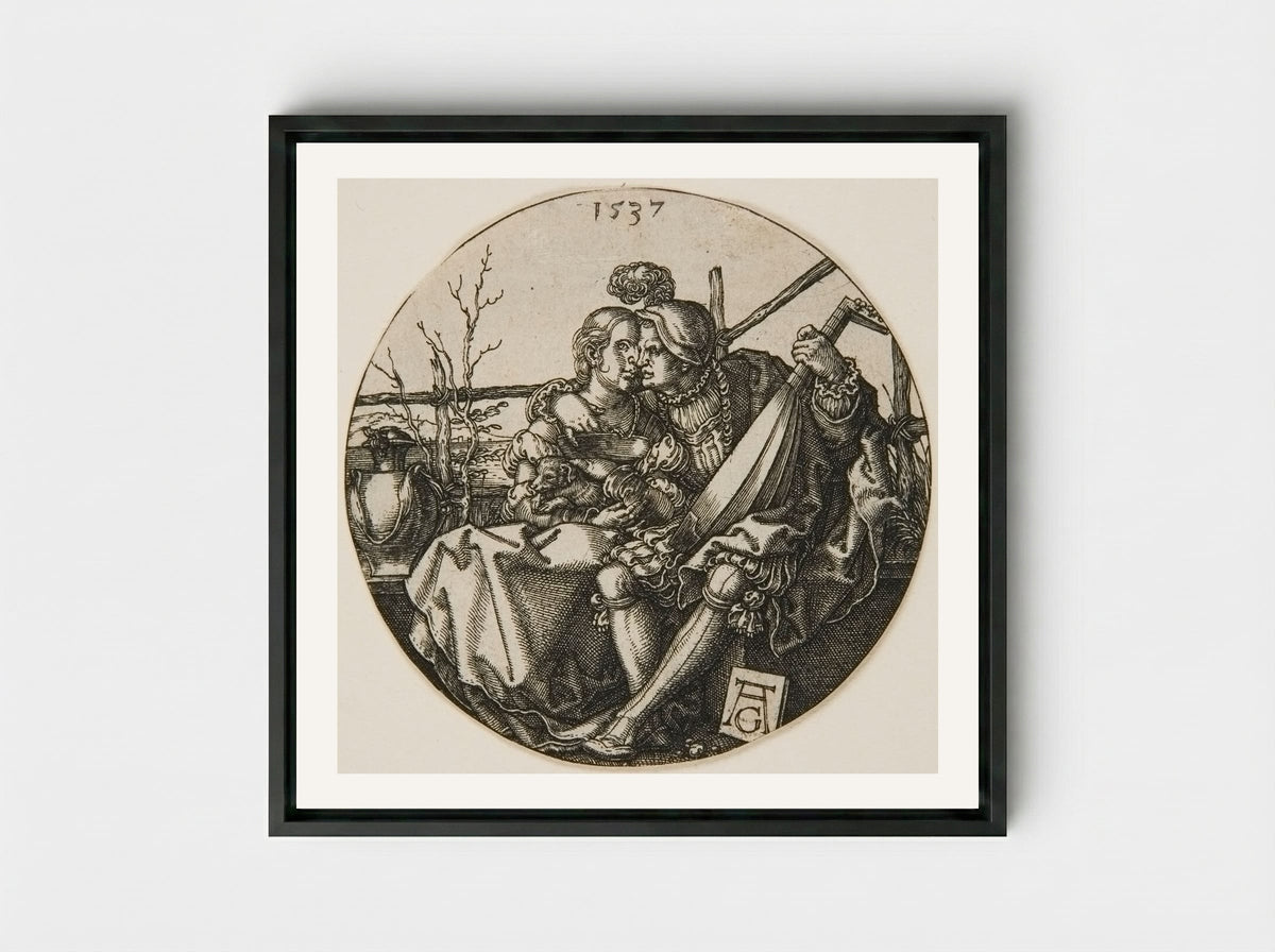 A Lute-Player and His Mistress - Heinrich Aldegrever - Framed Canvas Black