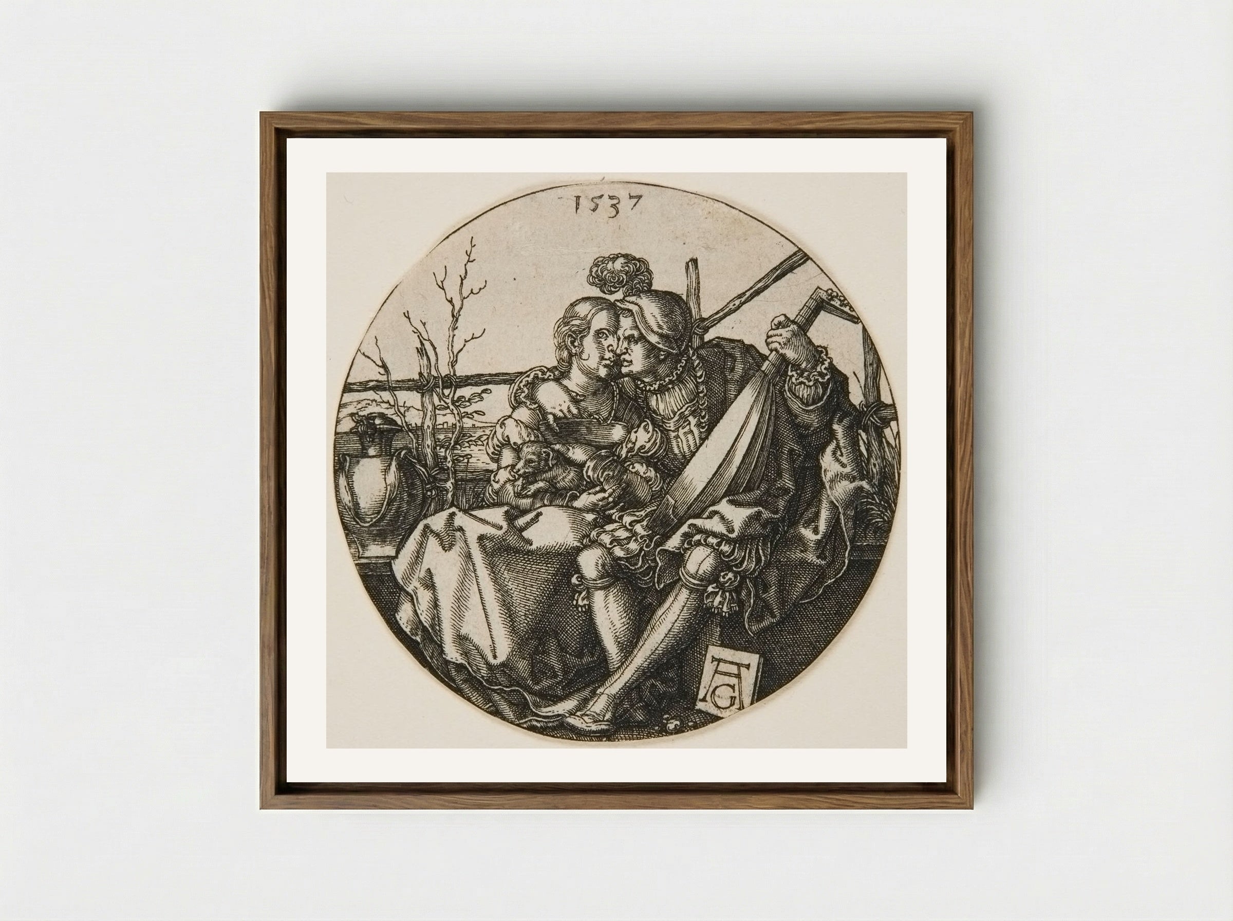 A Lute-Player and His Mistress - Heinrich Aldegrever - Framed Canvas Wood