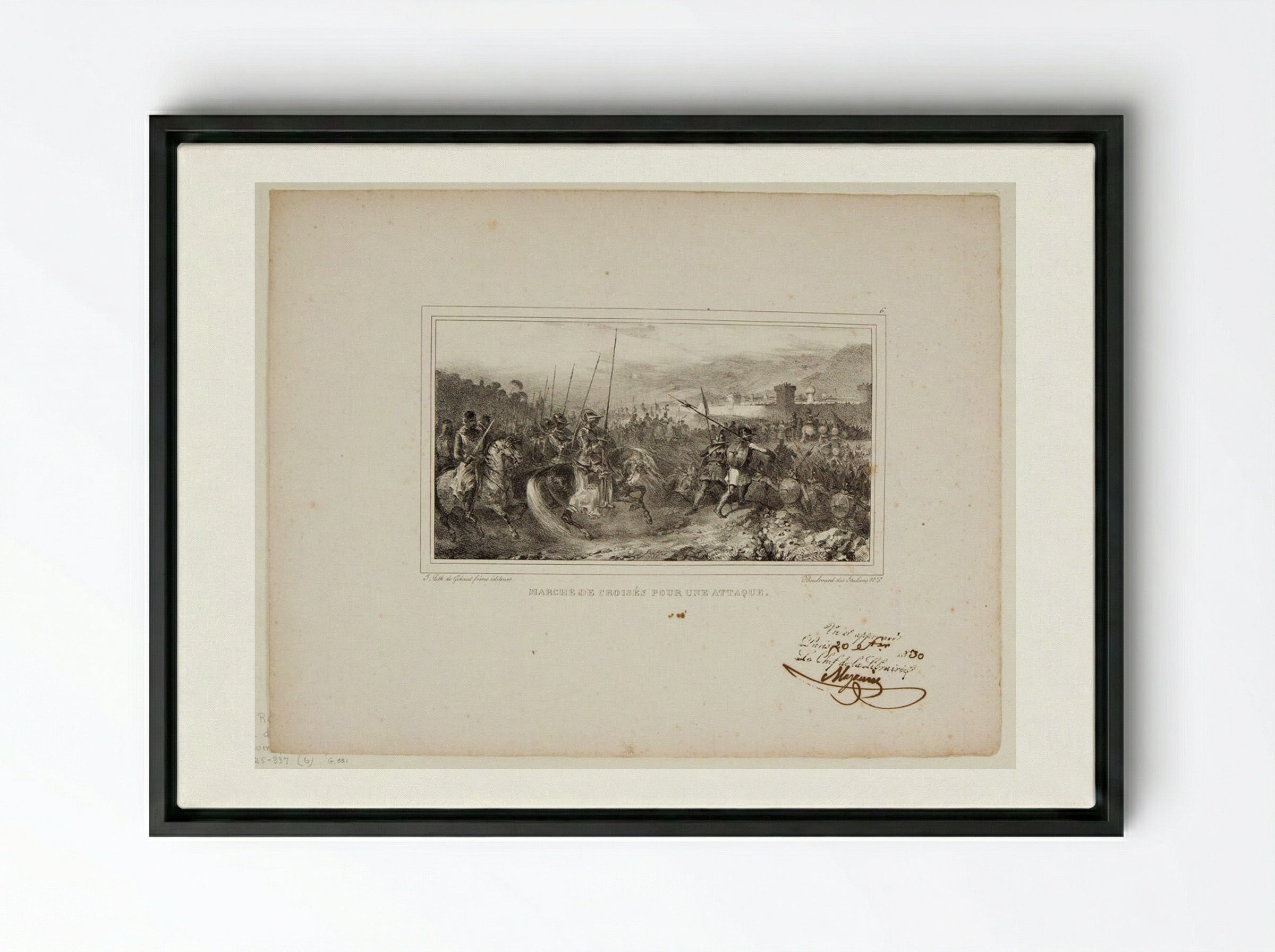 March of the Crusaders for an Attack - Denis-Auguste-Marie Raffet - Framed Canvas Black