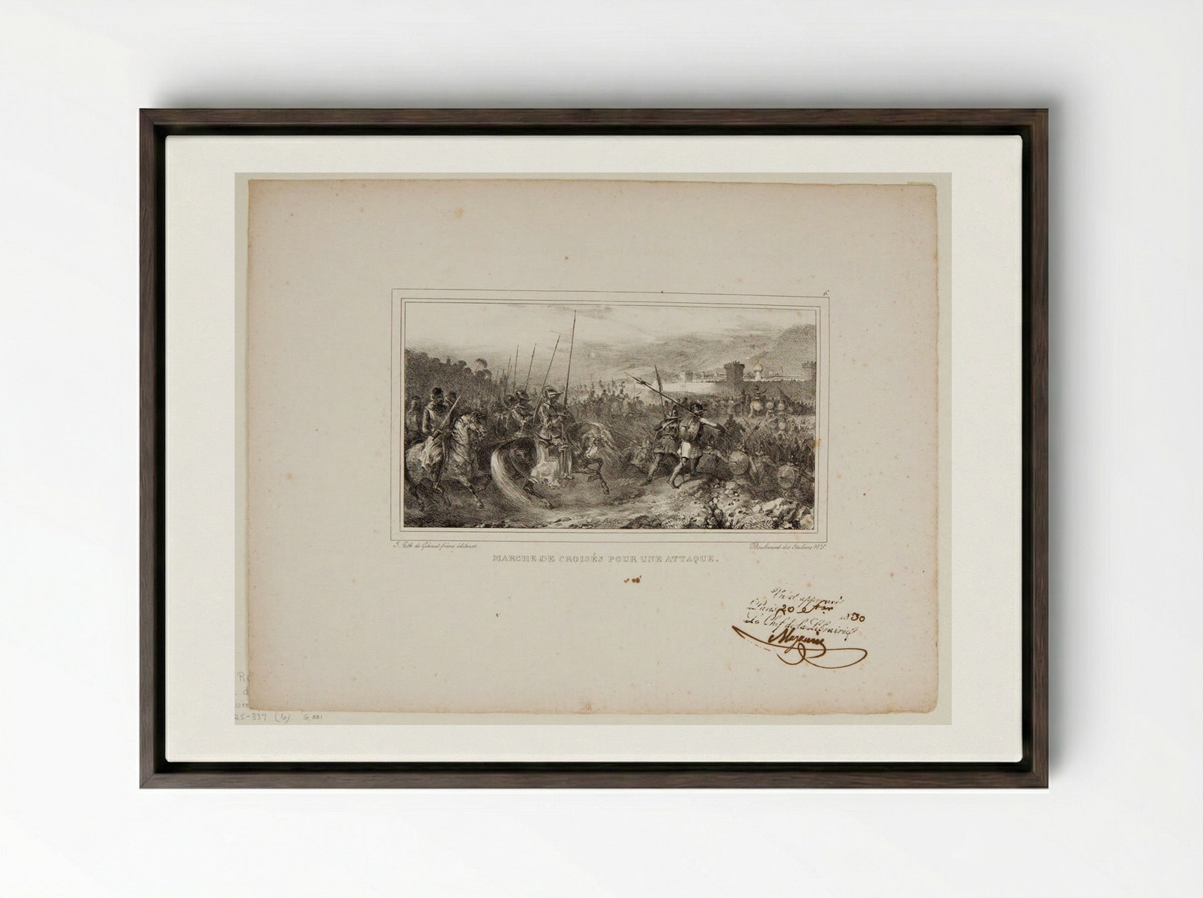 March of the Crusaders for an Attack - Denis-Auguste-Marie Raffet - Framed Canvas Dark Wood