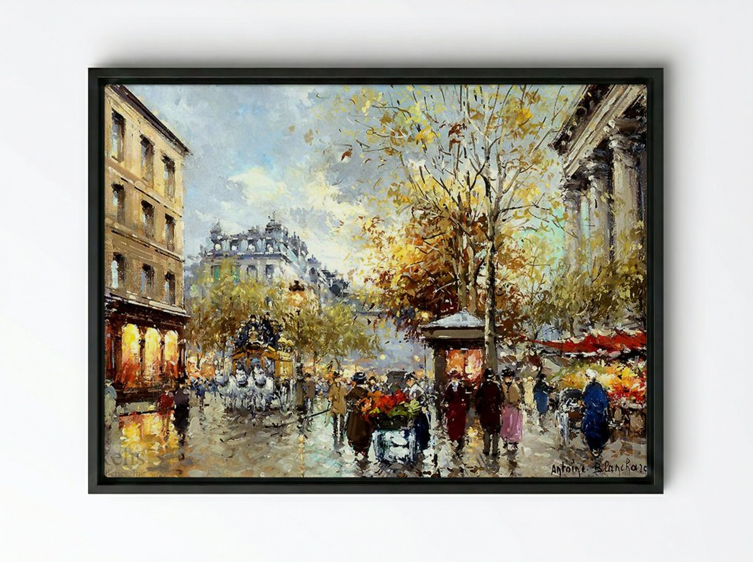 Boulevard des Capucines et Madeleine - Antoine Blanchard - Framed Canvas Black