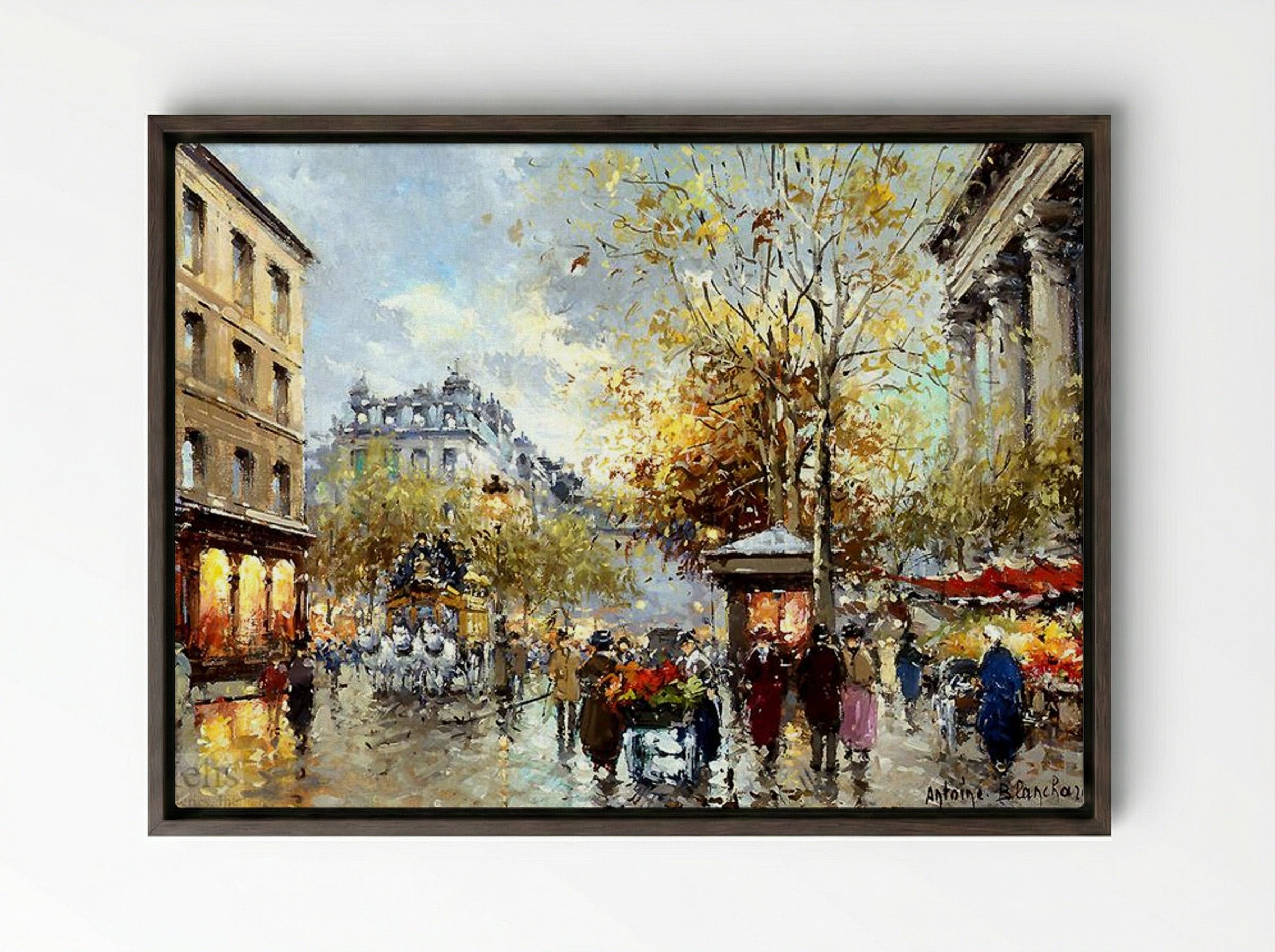 Boulevard des Capucines et Madeleine - Antoine Blanchard - Framed Canvas Dark Wood