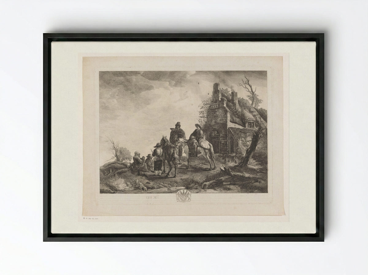 Marskramers voor een huis - Jean Moyreau - Framed Canvas Black