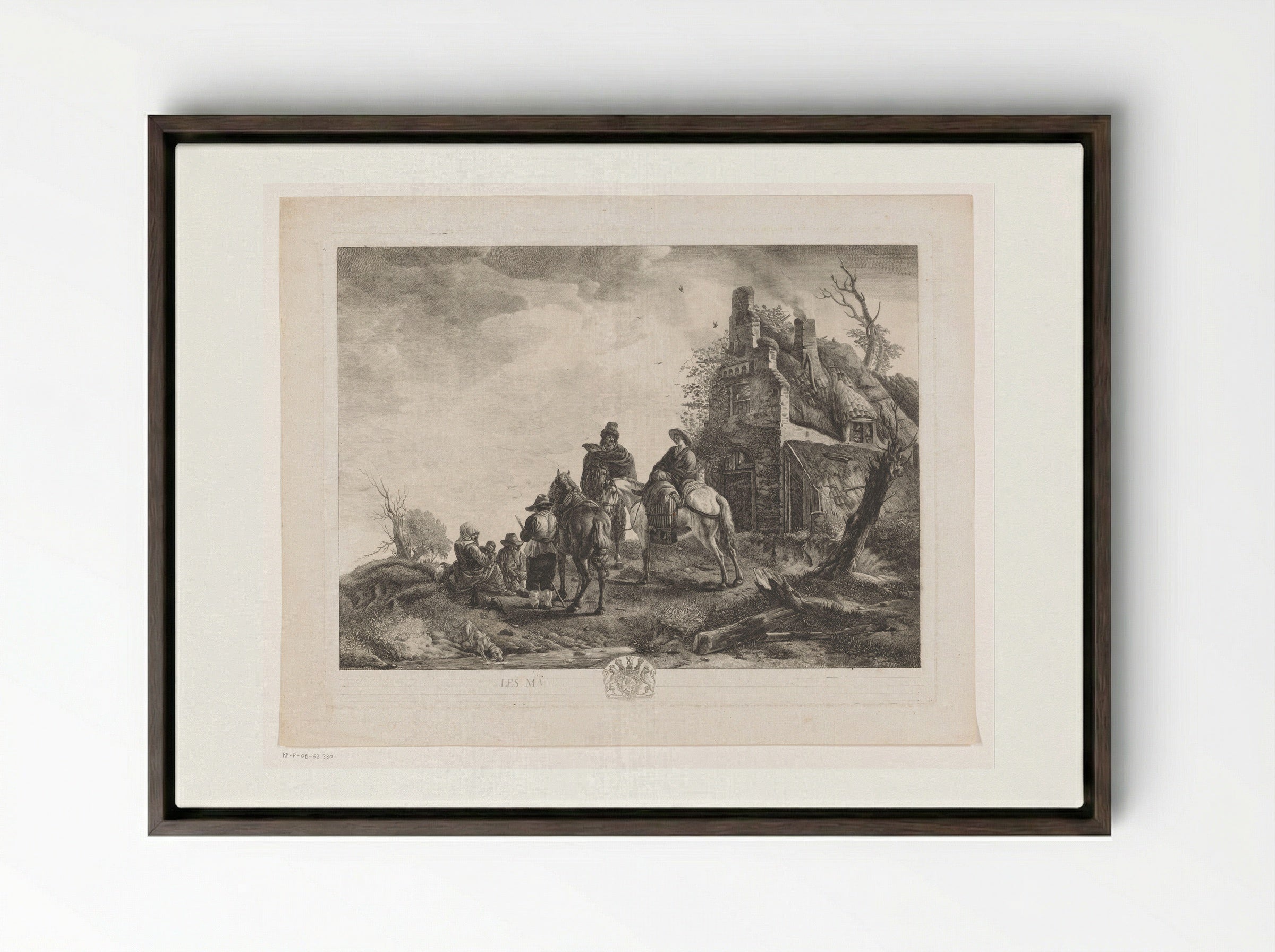 Marskramers voor een huis - Jean Moyreau - Framed Canvas Dark Wood