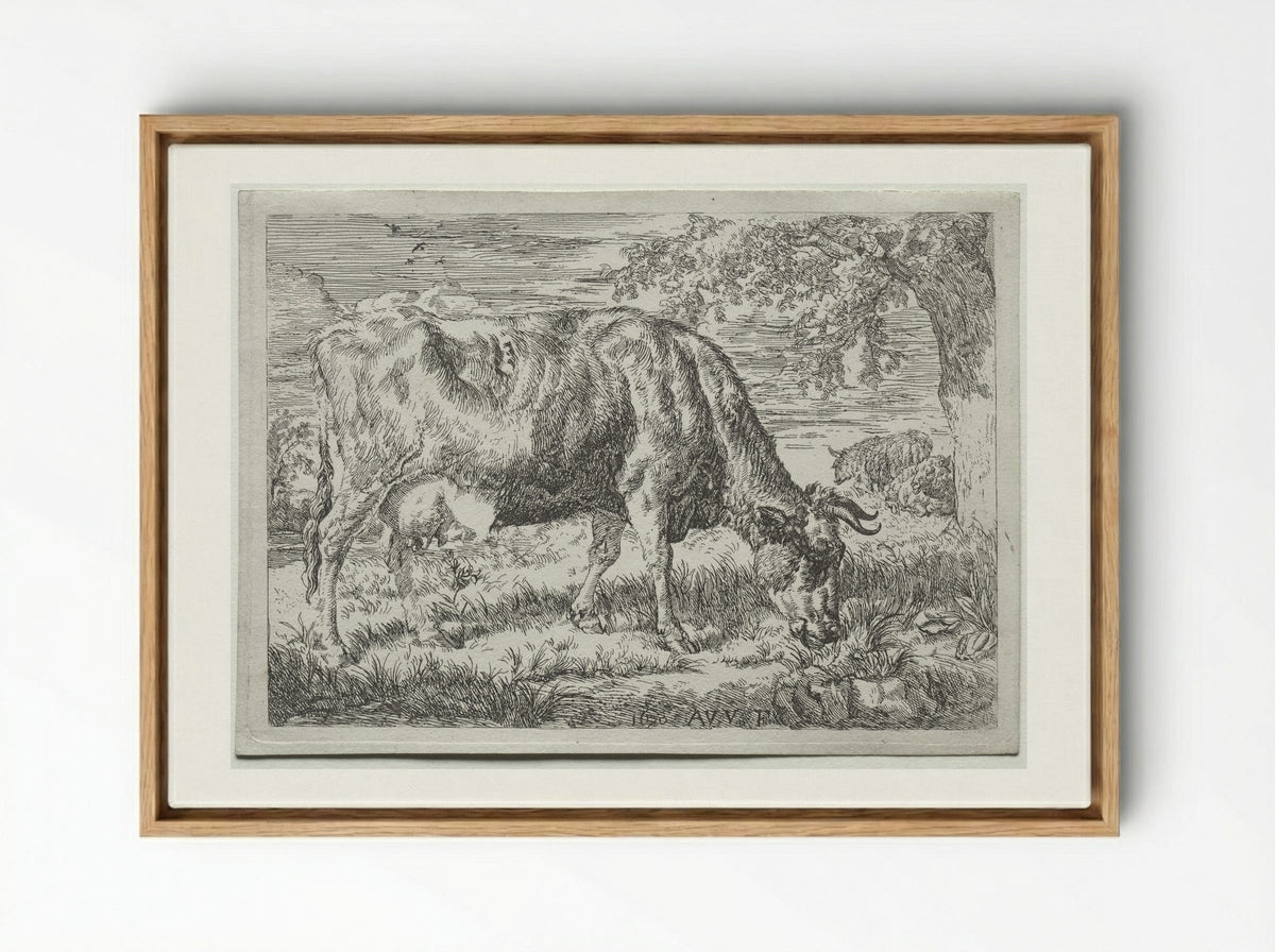 Two Cows Under a Tree - Adriaen van de Velde - Framed Canvas Wood