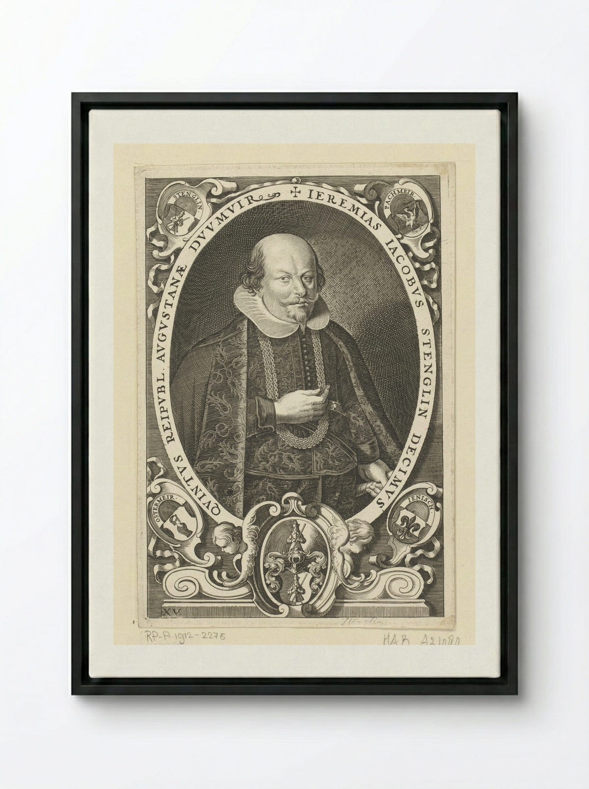 Portret van Jeremias Jacobus Stenglin - Lucas Kilian - Framed Canvas Black