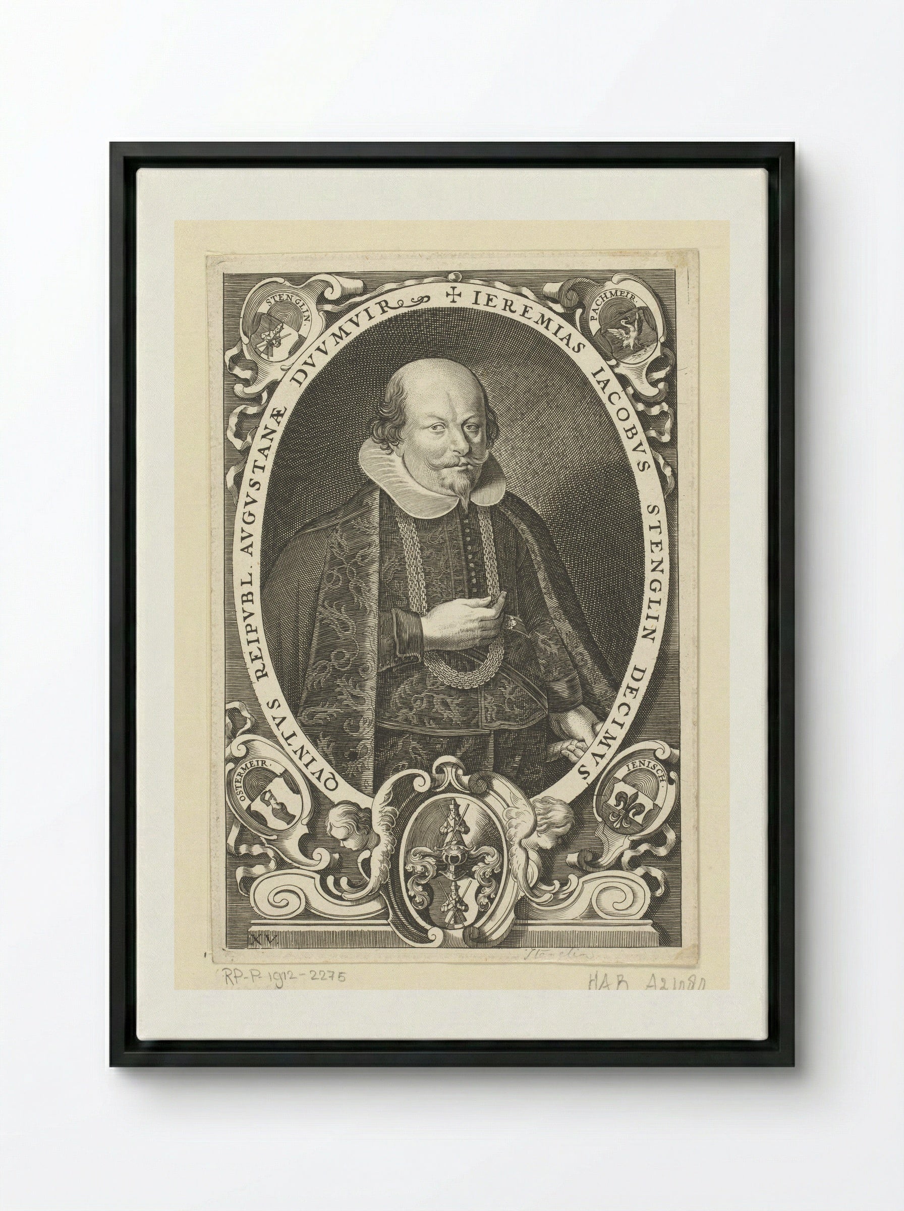 Portret van Jeremias Jacobus Stenglin - Lucas Kilian - Framed Canvas Black