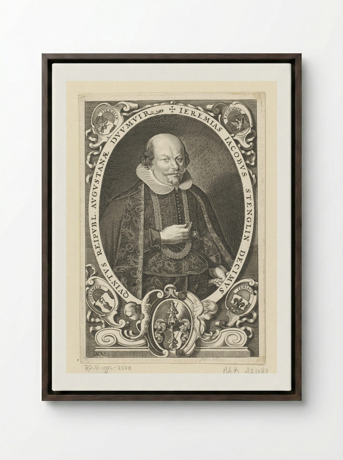Portret van Jeremias Jacobus Stenglin - Lucas Kilian - Framed Canvas Dark Wood