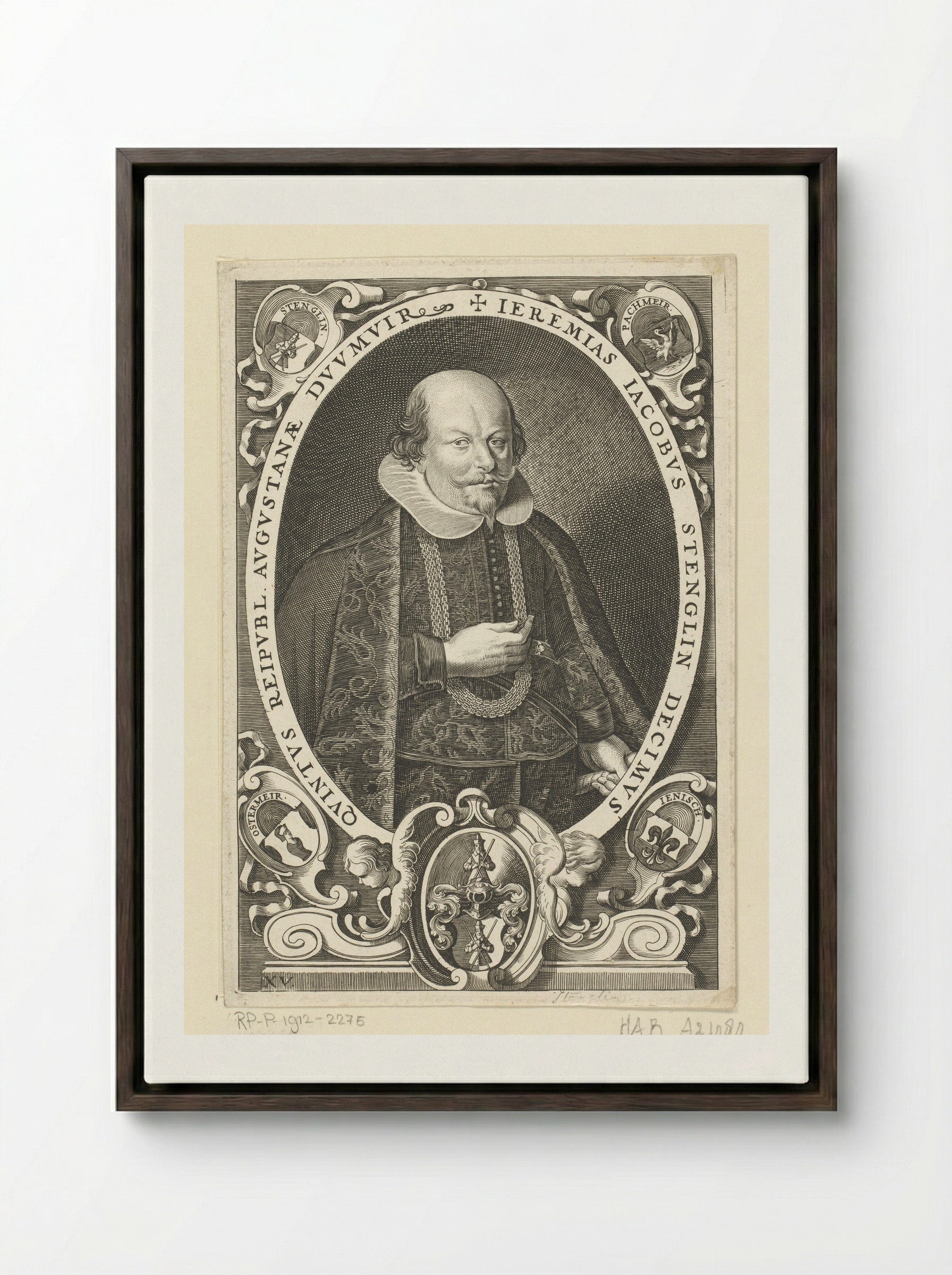 Portret van Jeremias Jacobus Stenglin - Lucas Kilian - Framed Canvas Dark Wood