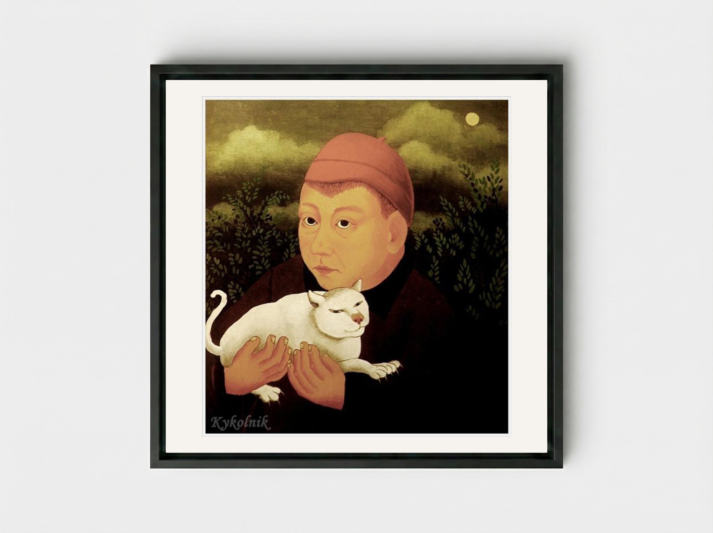 Boy with Cat - Ivan Generalić - Framed Canvas Black