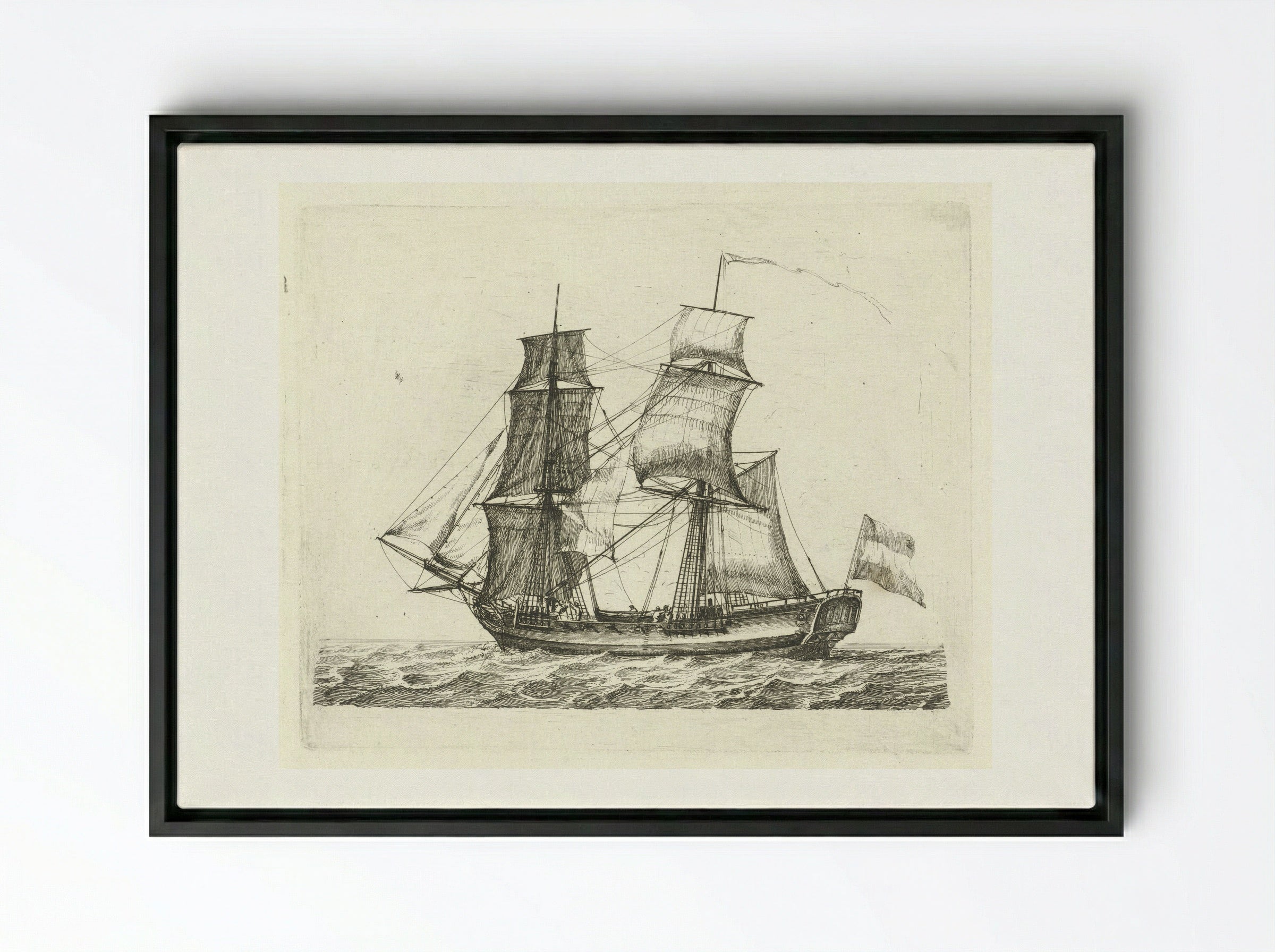 Tweemaster met vlag en figuren - Gerrit Groenewegen - Framed Canvas Black