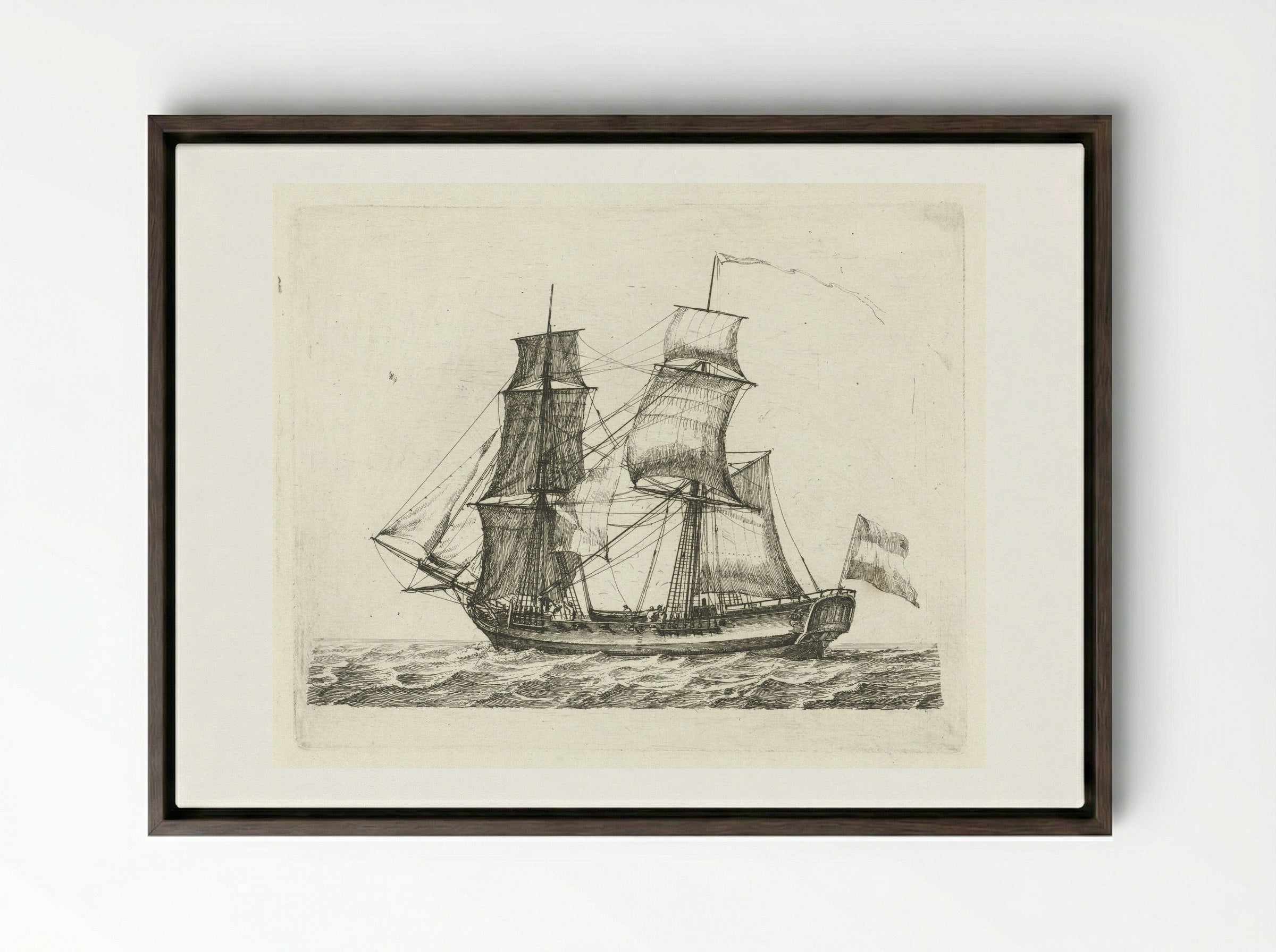 Tweemaster met vlag en figuren - Gerrit Groenewegen - Framed Canvas Dark Wood