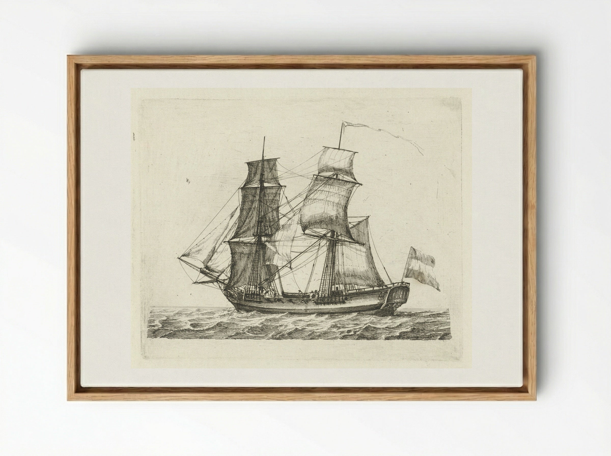 Tweemaster met vlag en figuren - Gerrit Groenewegen - Framed Canvas Wood