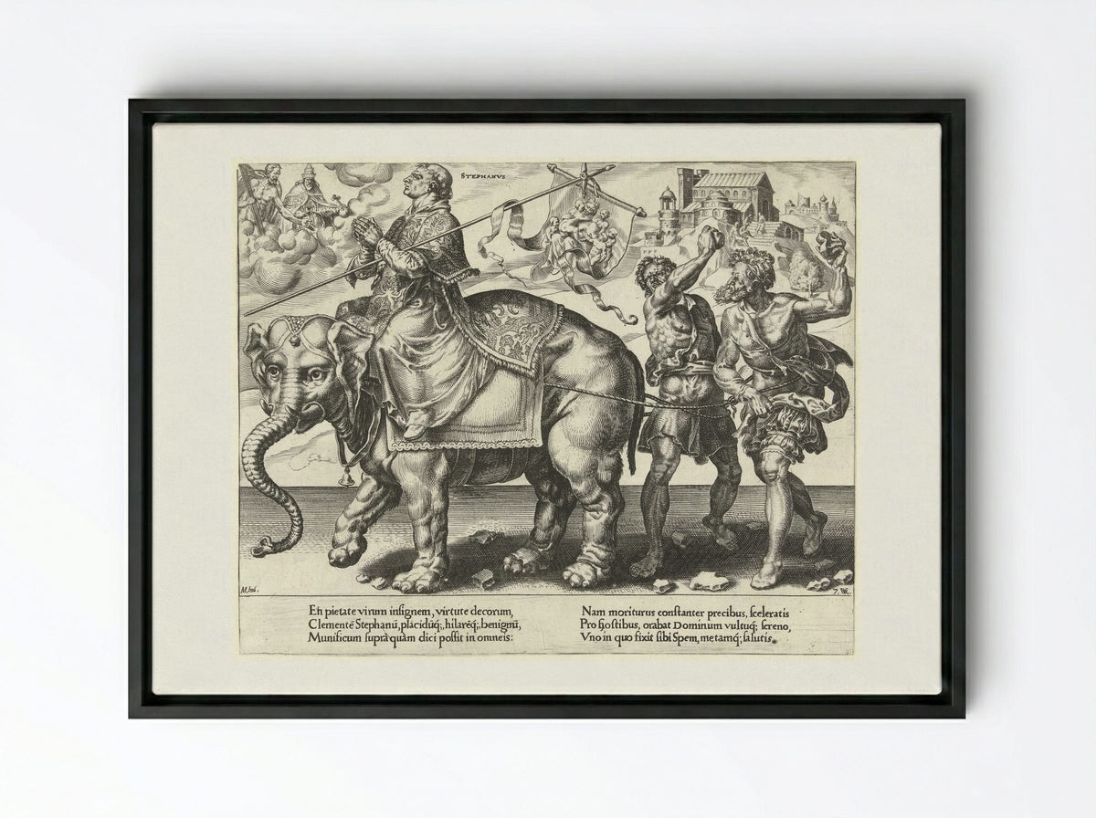The Triumph of Saint Stephen - Hieronymus Cock - Framed Canvas Black