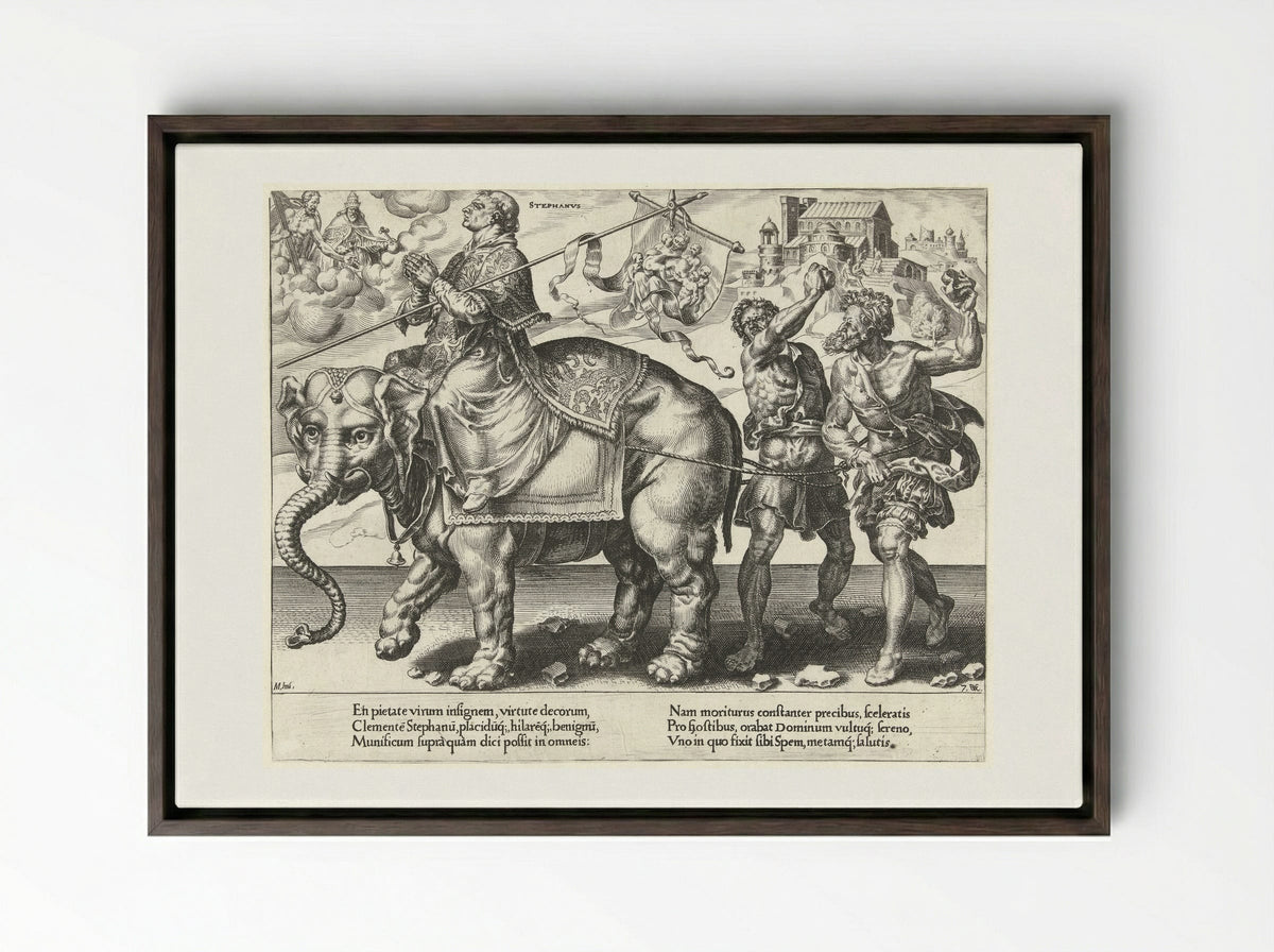 The Triumph of Saint Stephen - Hieronymus Cock - Framed Canvas Dark Wood