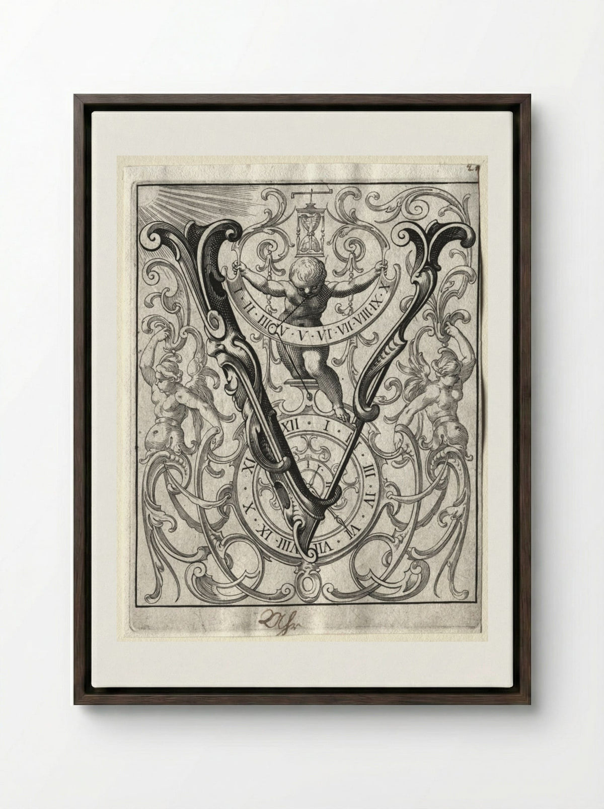 New ABC Booklet: V - Lucas Kilian - Framed Canvas Dark Wood