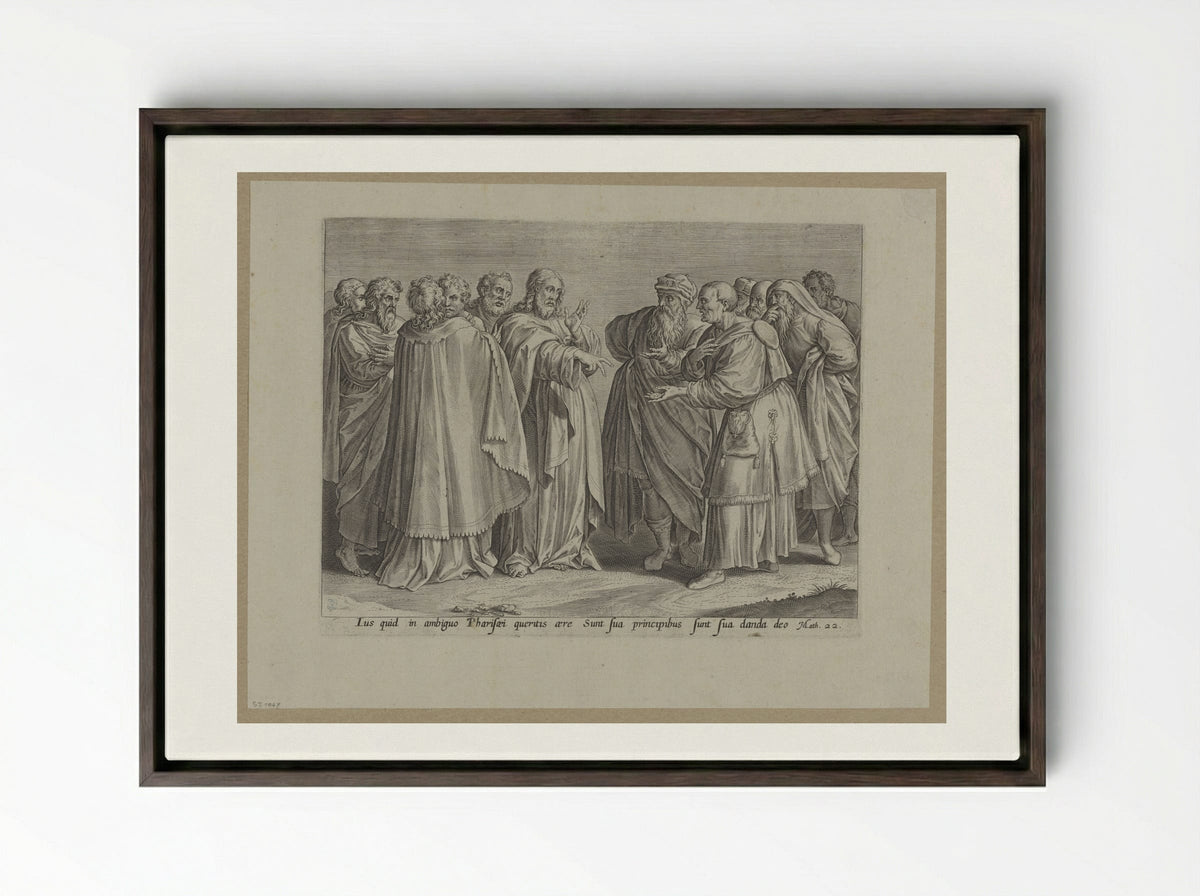 The Great Commandment - Hans Collaert the Elder - Framed Canvas Dark Wood