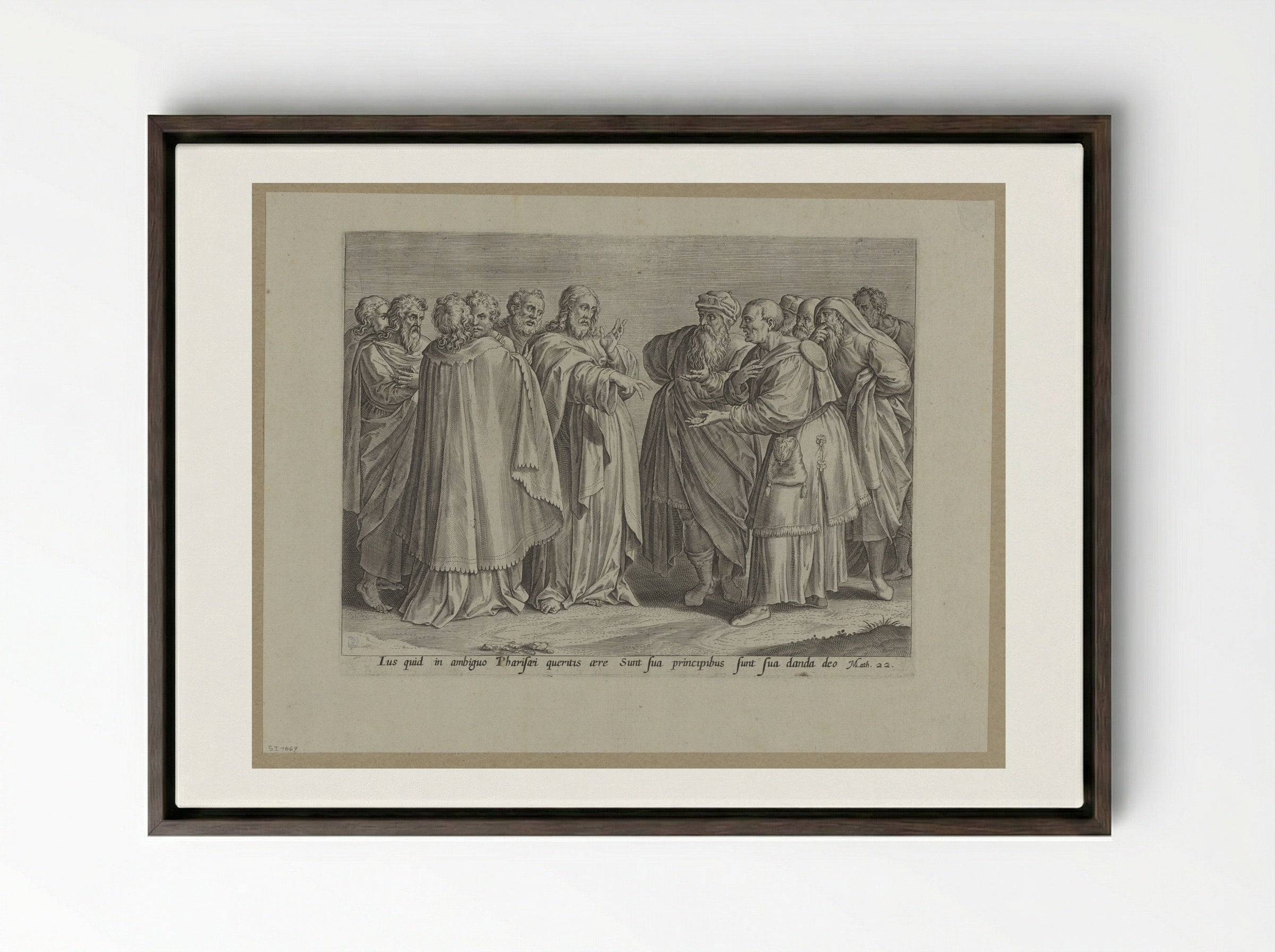 The Great Commandment - Hans Collaert the Elder - Framed Canvas Dark Wood