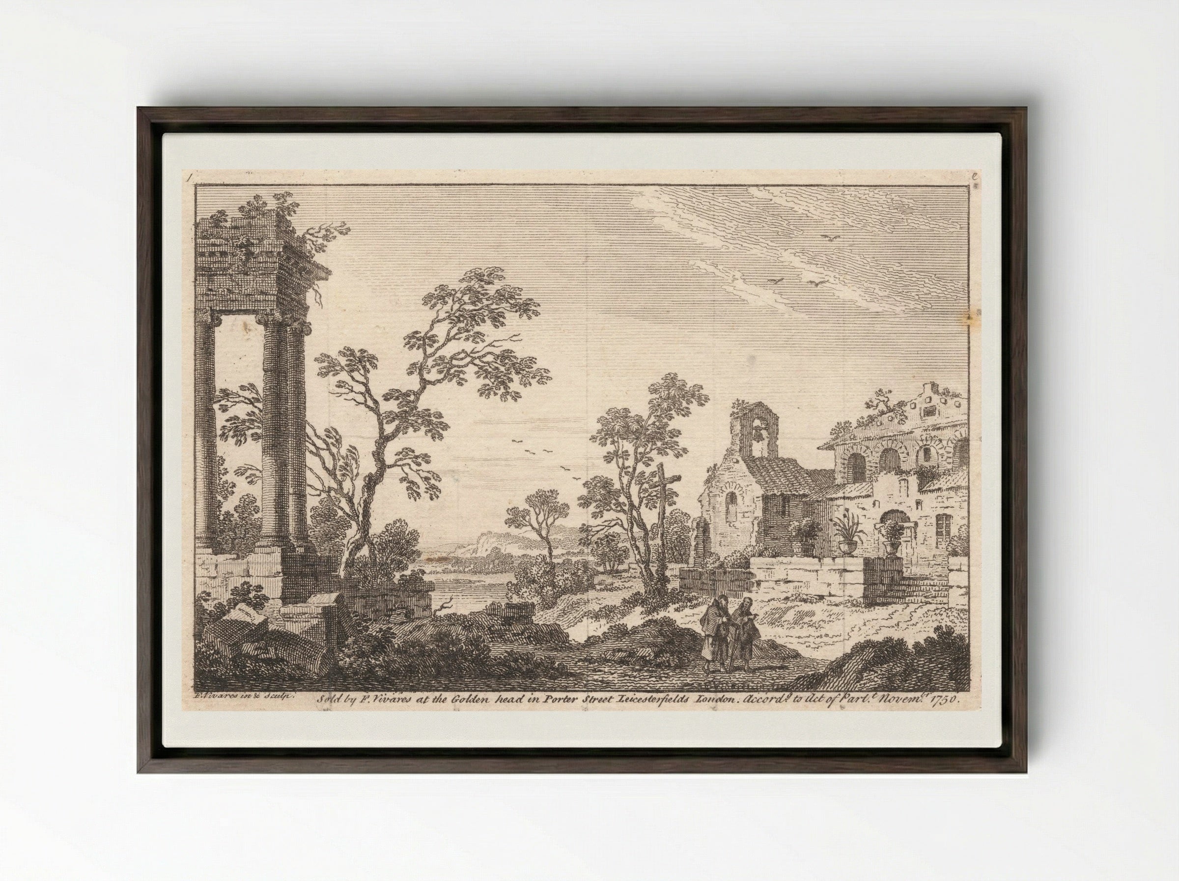 Untitled (Classical Ruins and Figures) - François Vivares - Framed Canvas Dark Wood