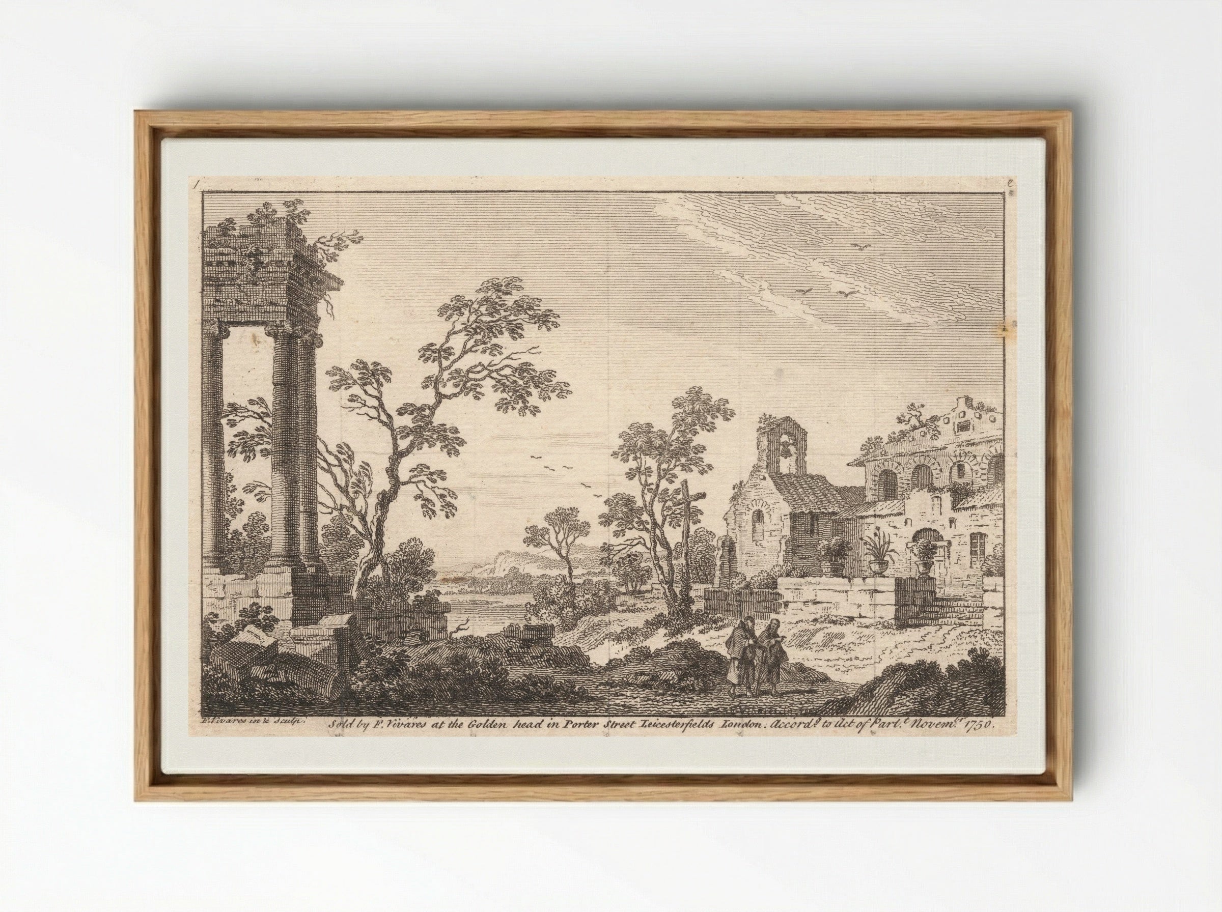 Untitled (Classical Ruins and Figures) - François Vivares - Framed Canvas Wood