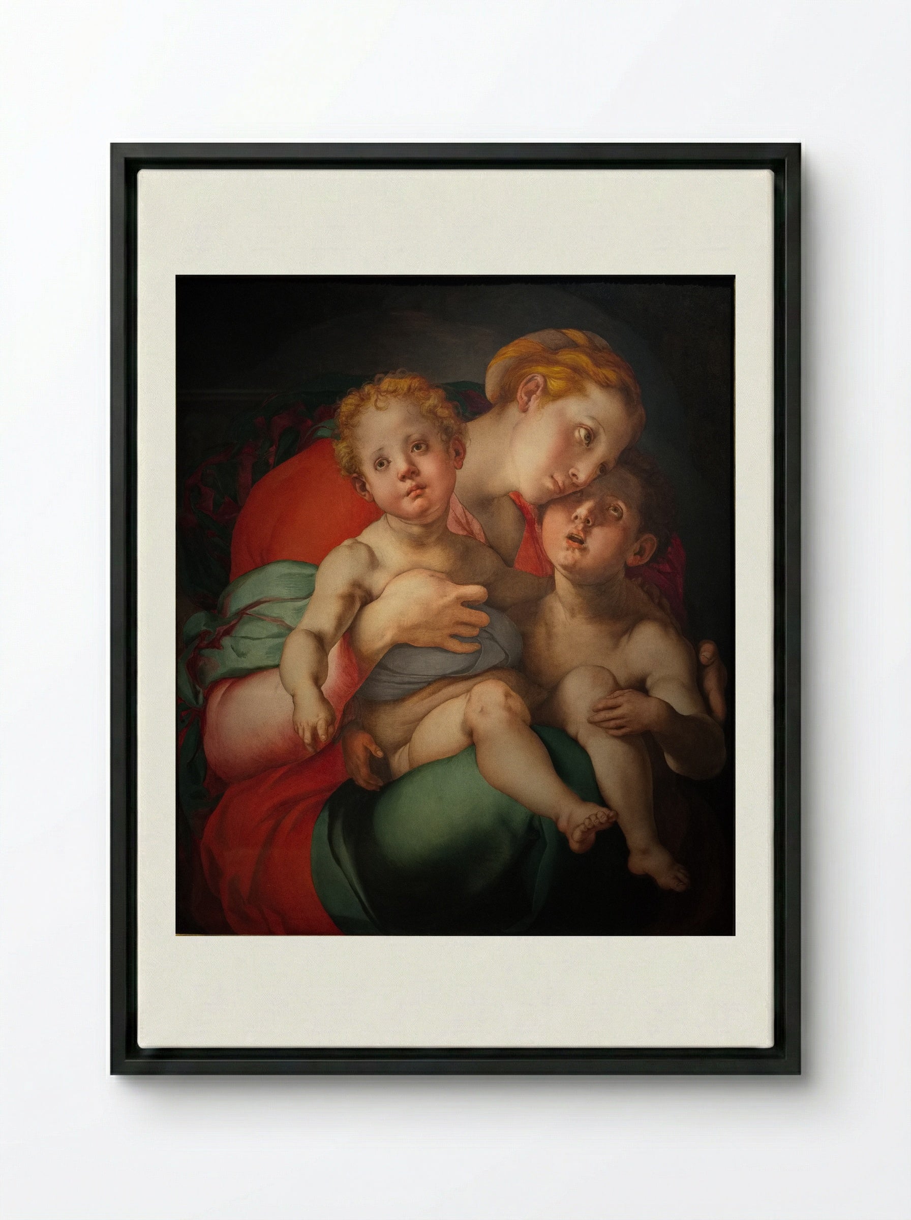 Madonna and Child with the Young Saint John - Jacopo Pontormo - Framed Canvas Black