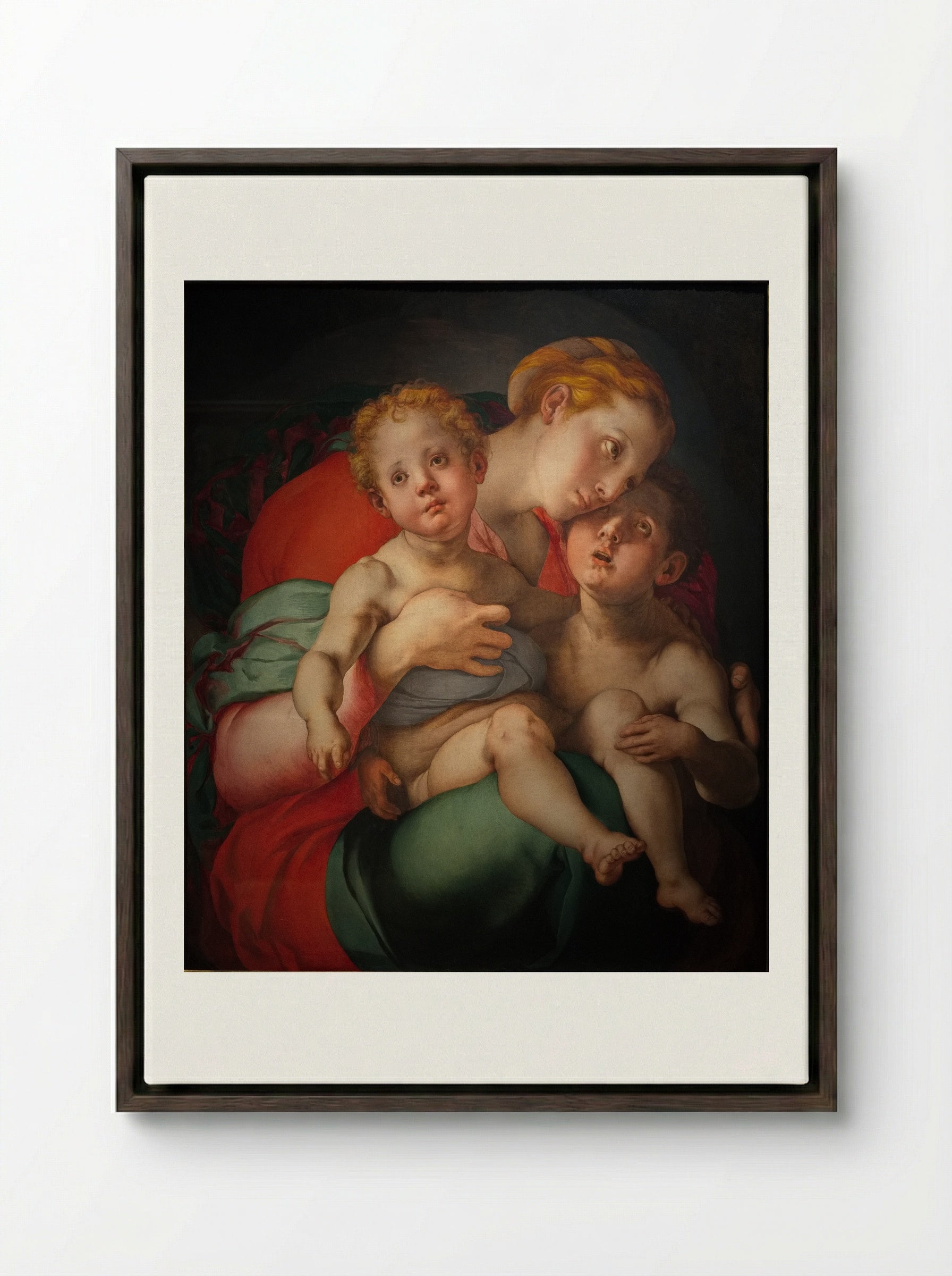 Madonna and Child with the Young Saint John - Jacopo Pontormo - Framed Canvas Dark Wood