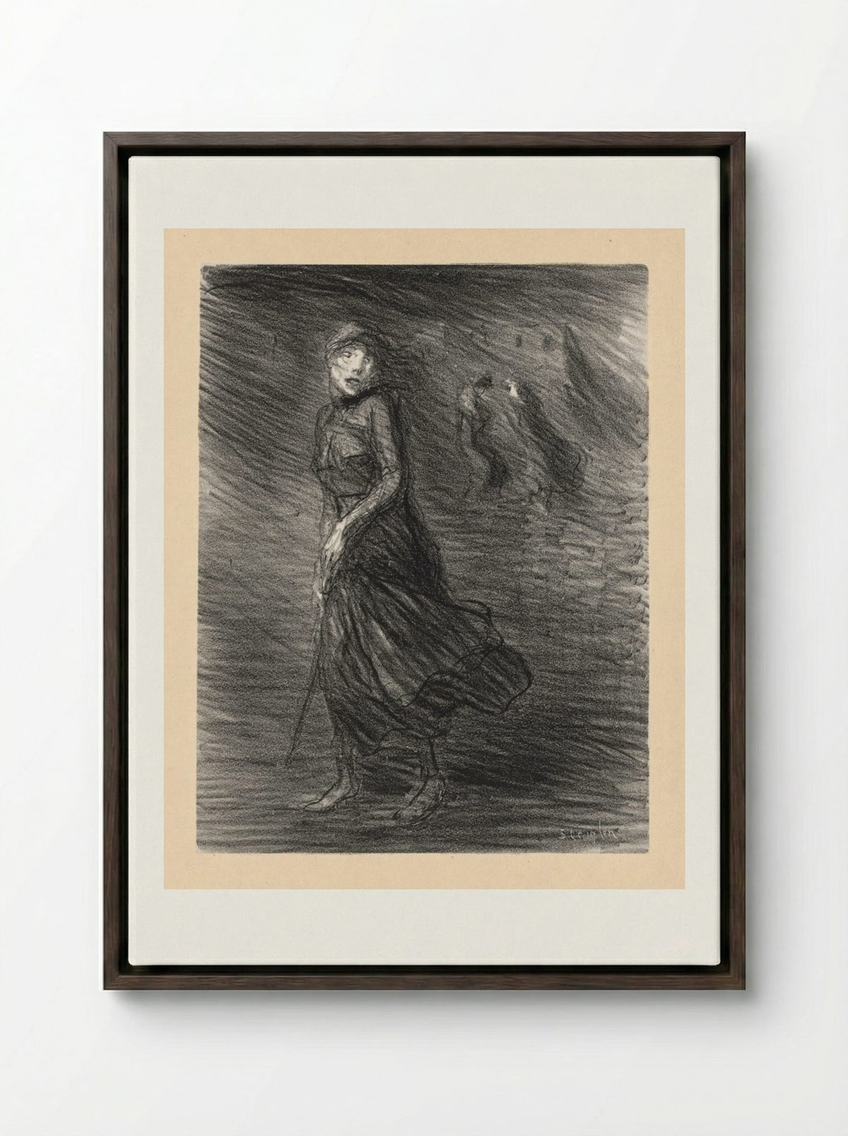 In the Street (Dans la Rue) - Théophile Alexandre Steinlen - Framed Canvas Dark Wood