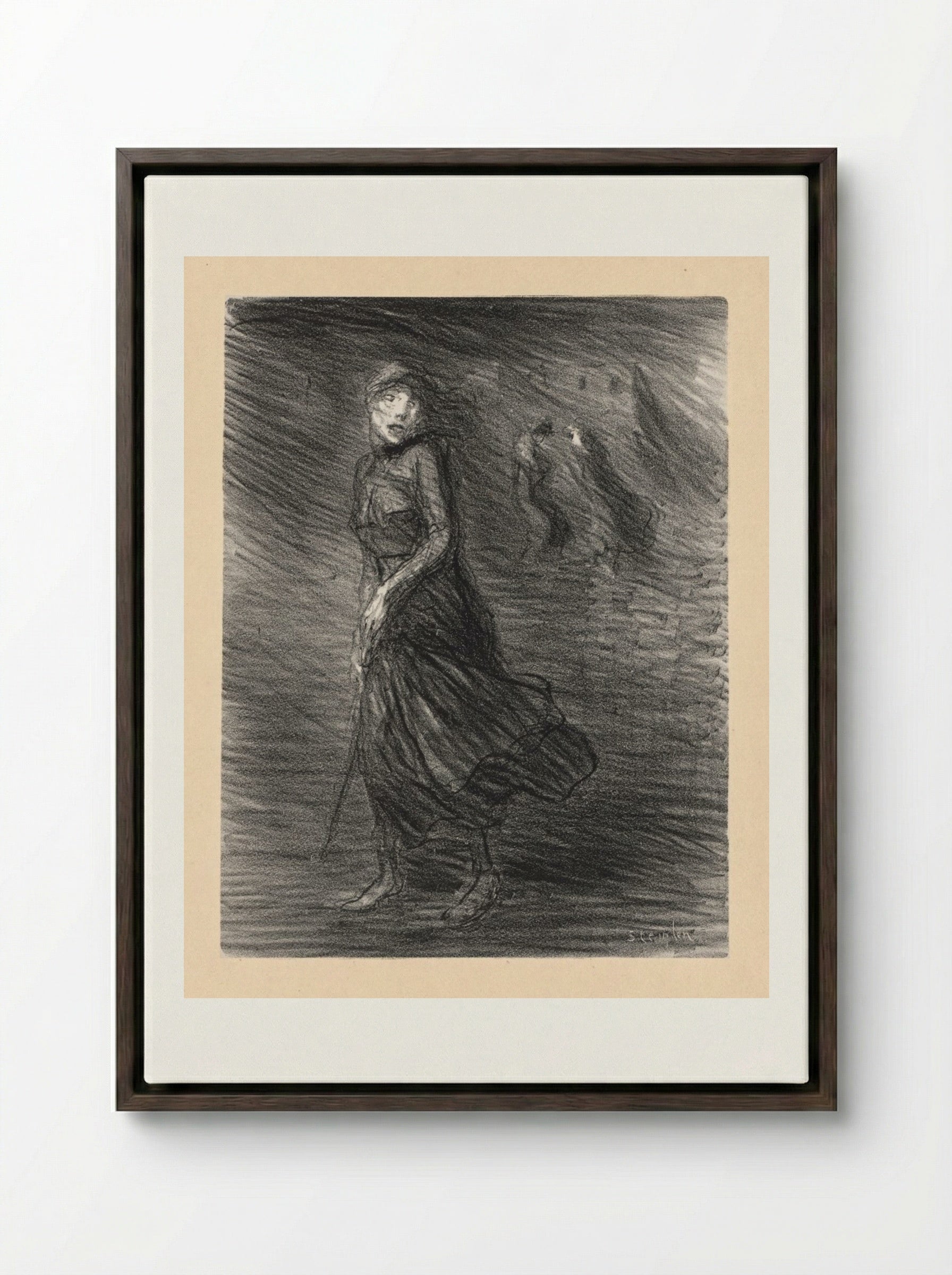 In the Street (Dans la Rue) - Théophile Alexandre Steinlen - Framed Canvas Dark Wood