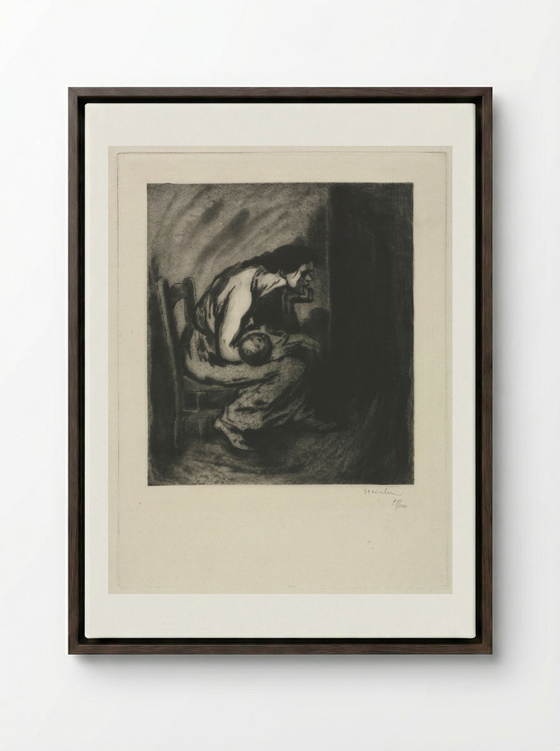 The Sick Child - Théophile Alexandre Steinlen - Framed Canvas Dark Wood