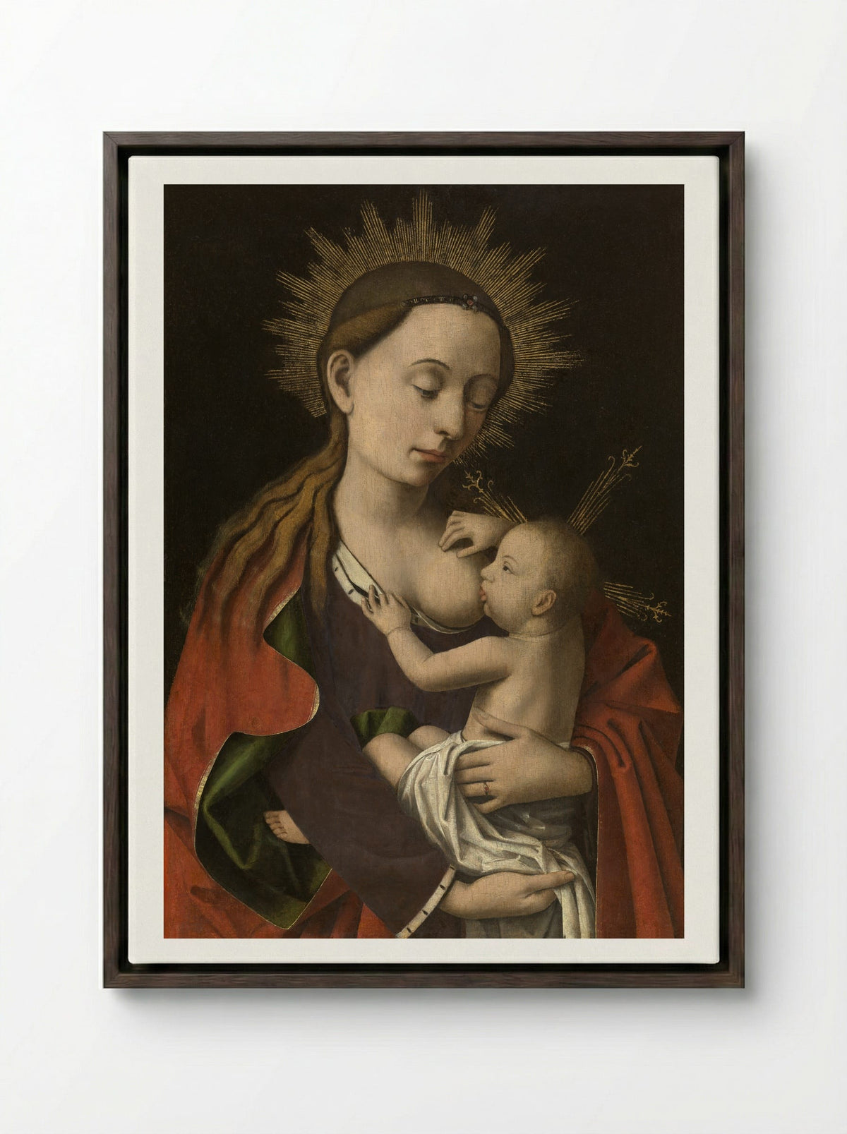 Madonna Nursing the Child - Petrus Christus - Framed Canvas Dark Wood