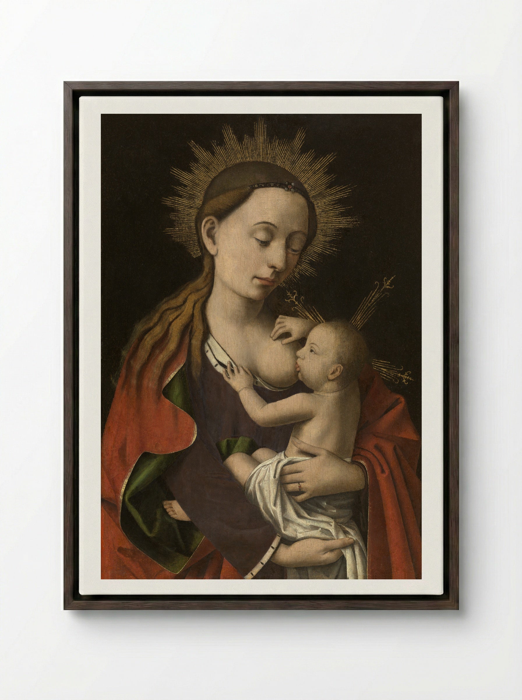 Madonna Nursing the Child - Petrus Christus - Framed Canvas Dark Wood