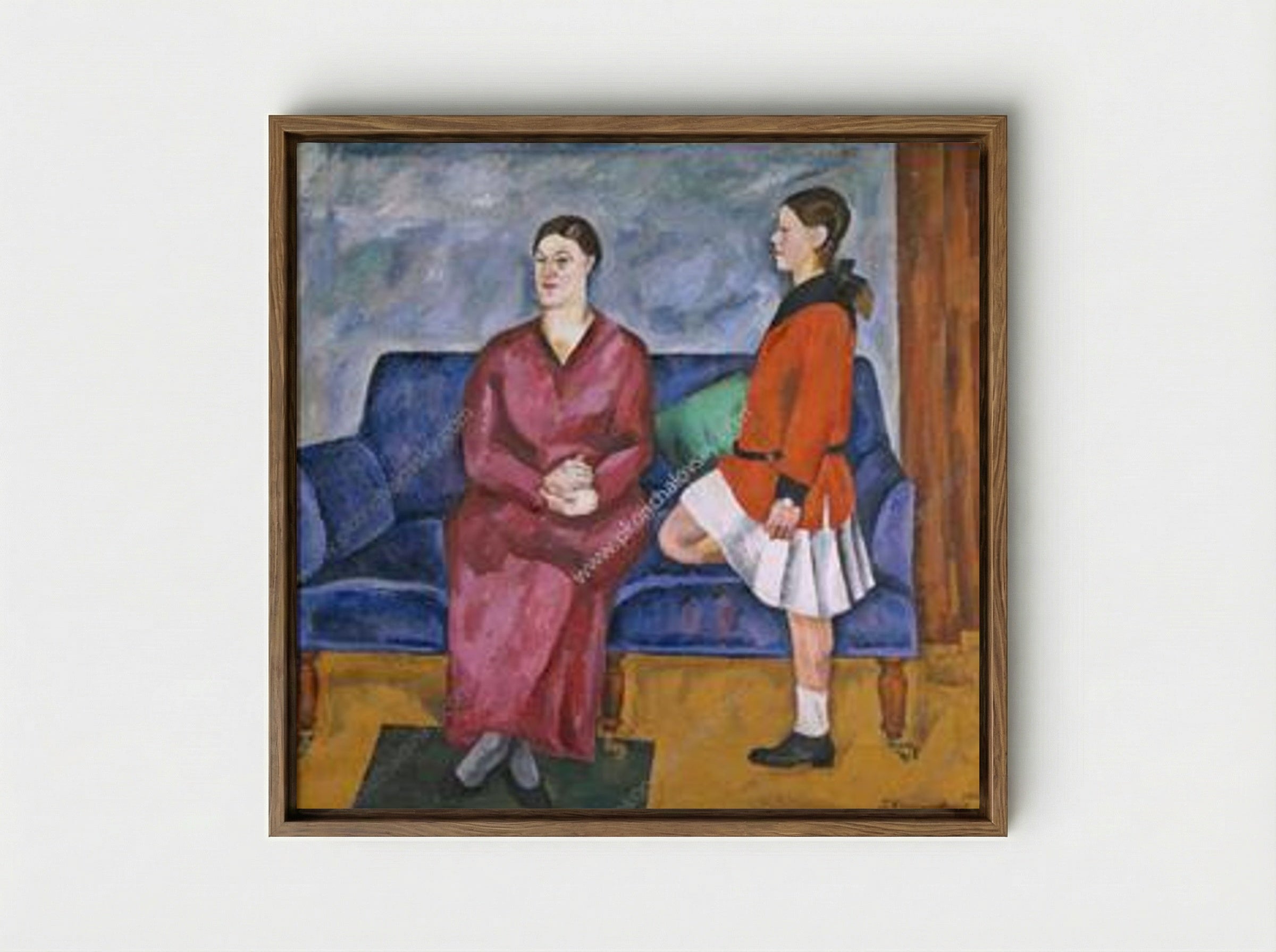 Portrait of S. P. Konchalovsky with her daughter - Pyotr Konchalovsky - Framed Canvas Wood