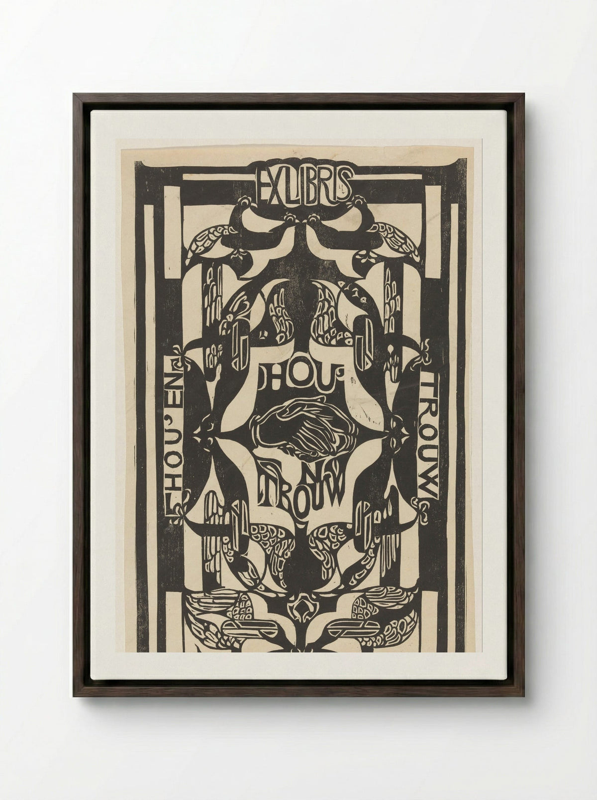 Ex libris van de vereniging Hou'en Trouw - Carel Adolph Lion Cachet - Framed Canvas Dark Wood