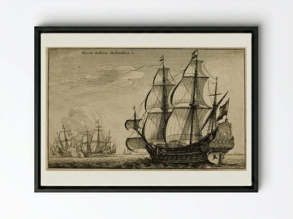 Dutch Warships - Wenceslaus Hollar - Framed Canvas Black