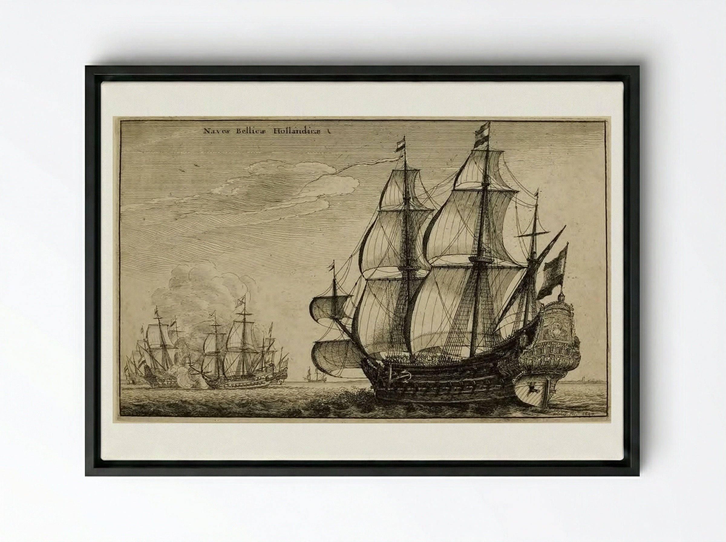 Dutch Warships - Wenceslaus Hollar - Framed Canvas Black