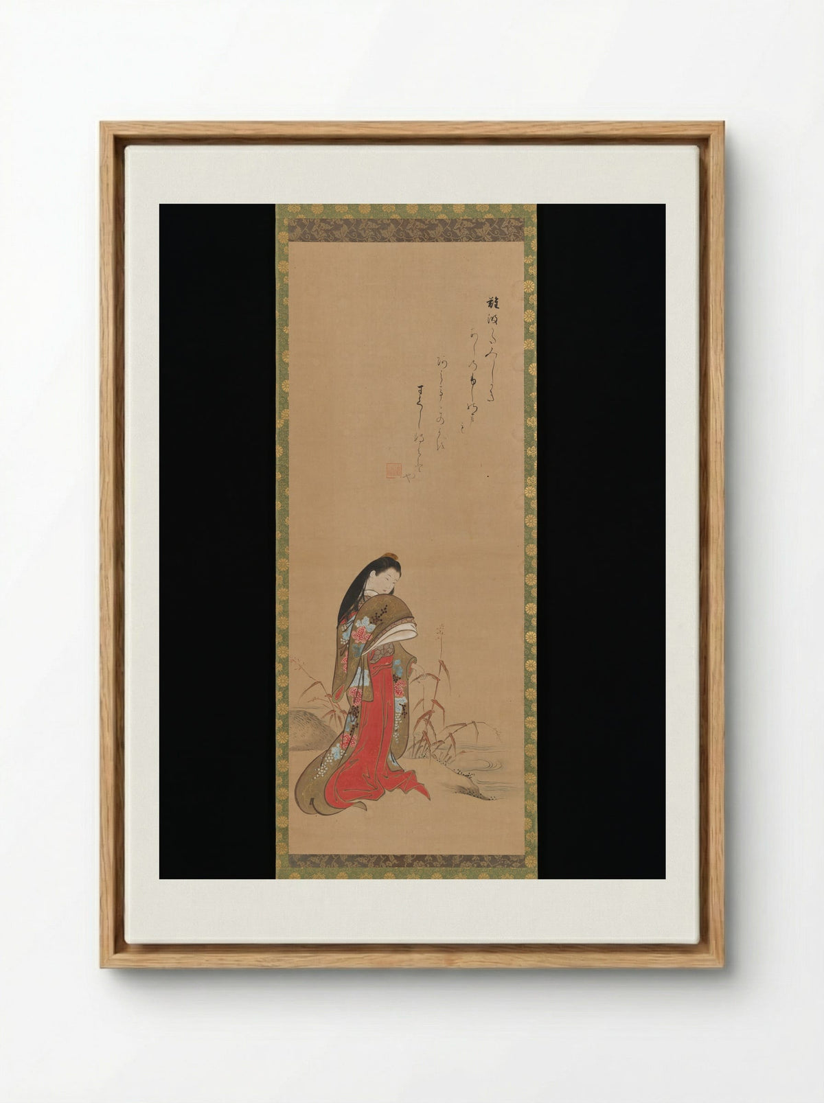 Lady Ise by the Riverbank - Nishikawa Sukenobu - Framed Canvas Wood