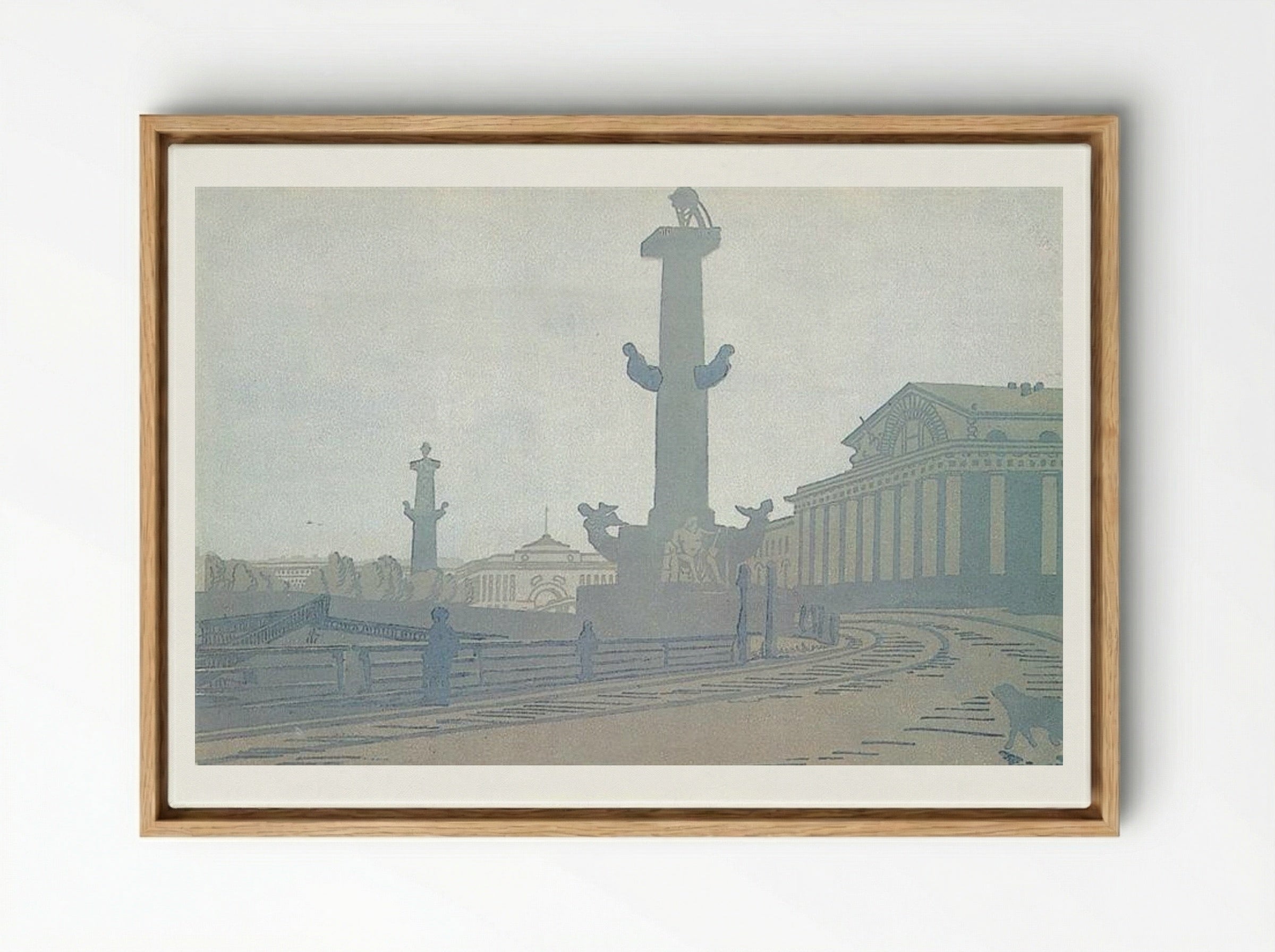 Petersburg. Rostral column and Exchange - Anna Ostroumova-Lebedeva - Framed Canvas Wood