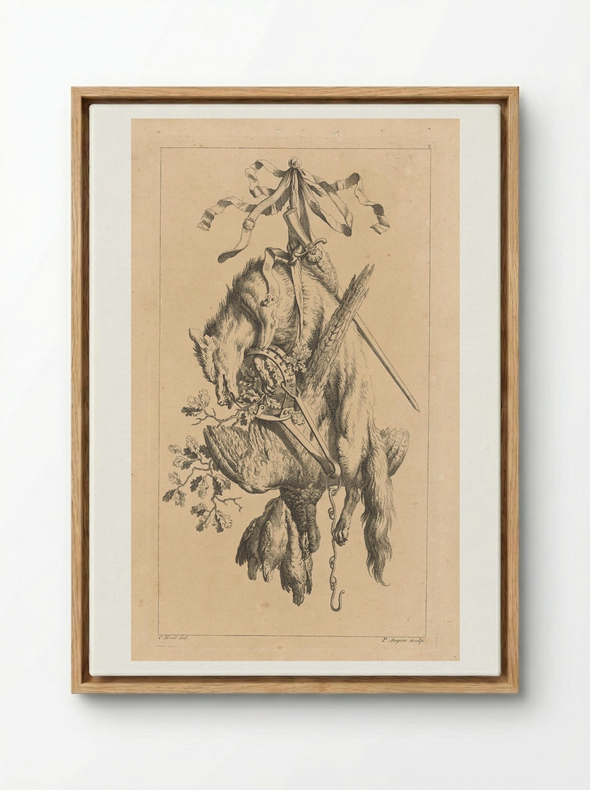 Trofee met vos en vogels - François Vivares - Framed Canvas Wood