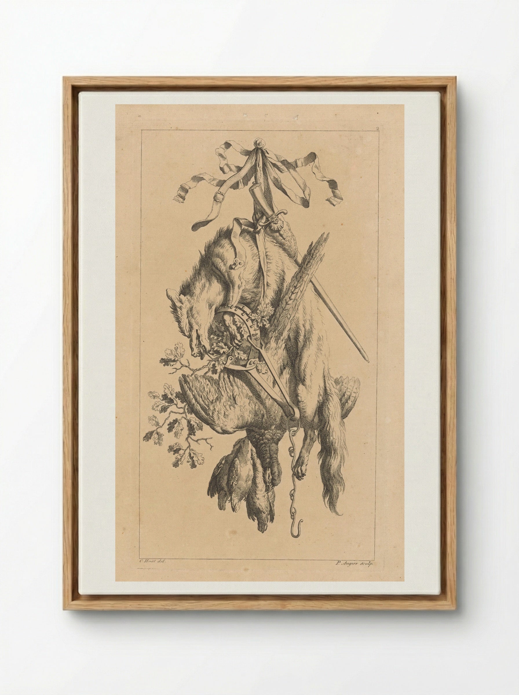 Trofee met vos en vogels - François Vivares - Framed Canvas Wood