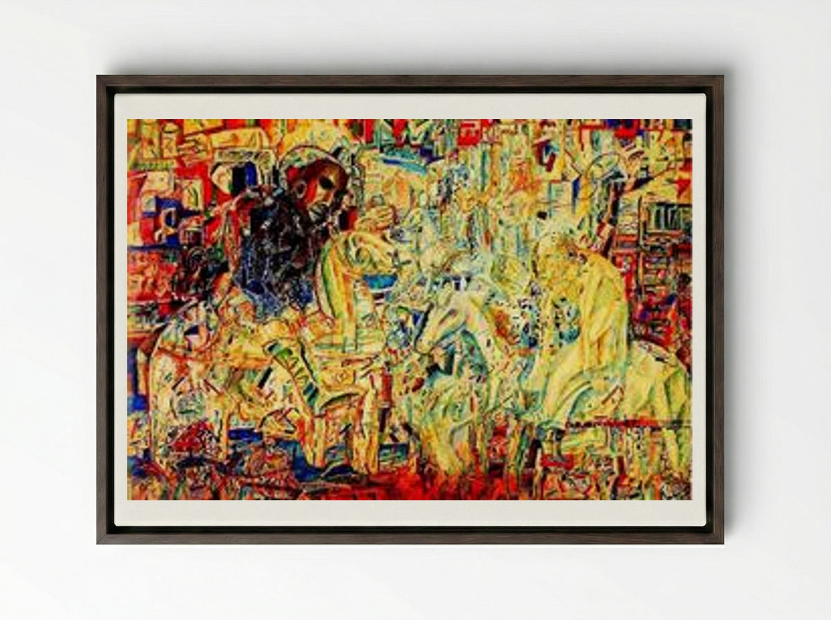 Horsemen - Pavel Filonov - Framed Canvas Dark Wood