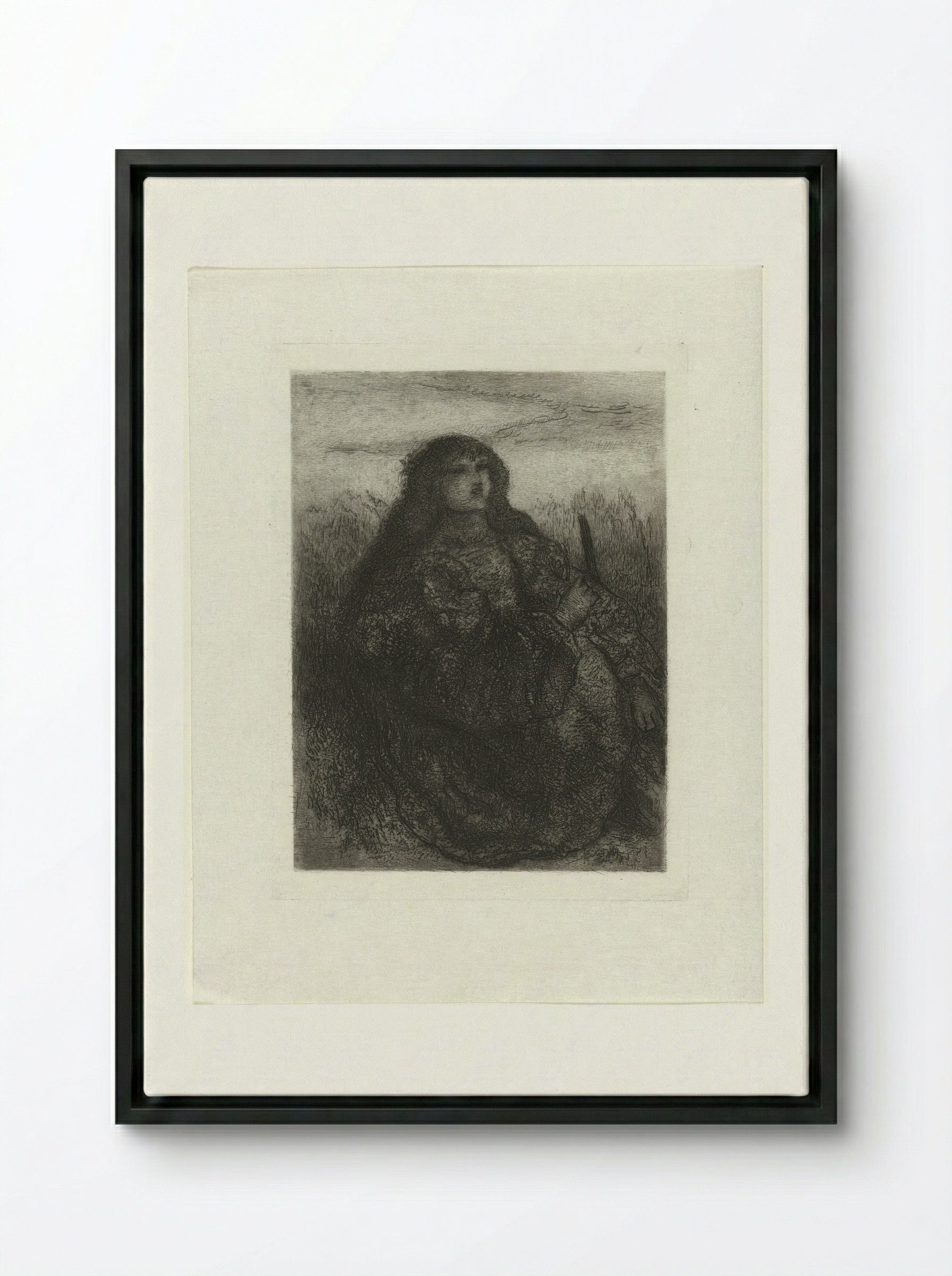 Vrouw in een landschap - Matthijs Maris - Framed Canvas Black