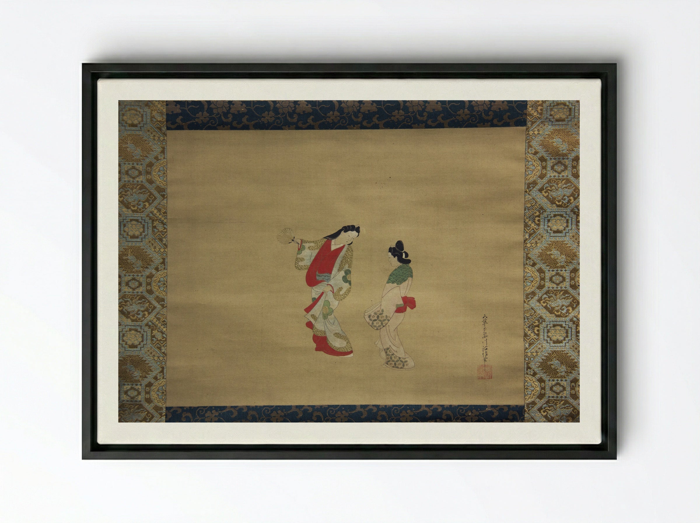 Woman and Attendant - Nishikawa Sukenobu - Framed Canvas Black