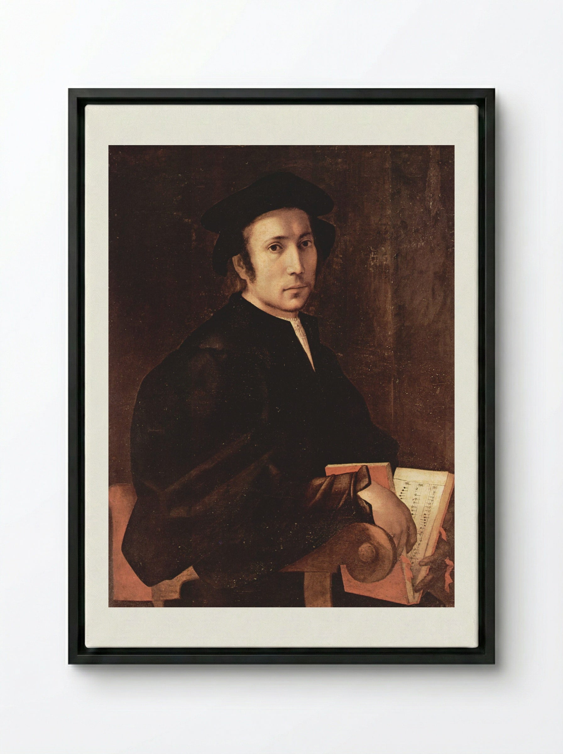 Portrait of a Musician - Jacopo Pontormo - Framed Canvas Black