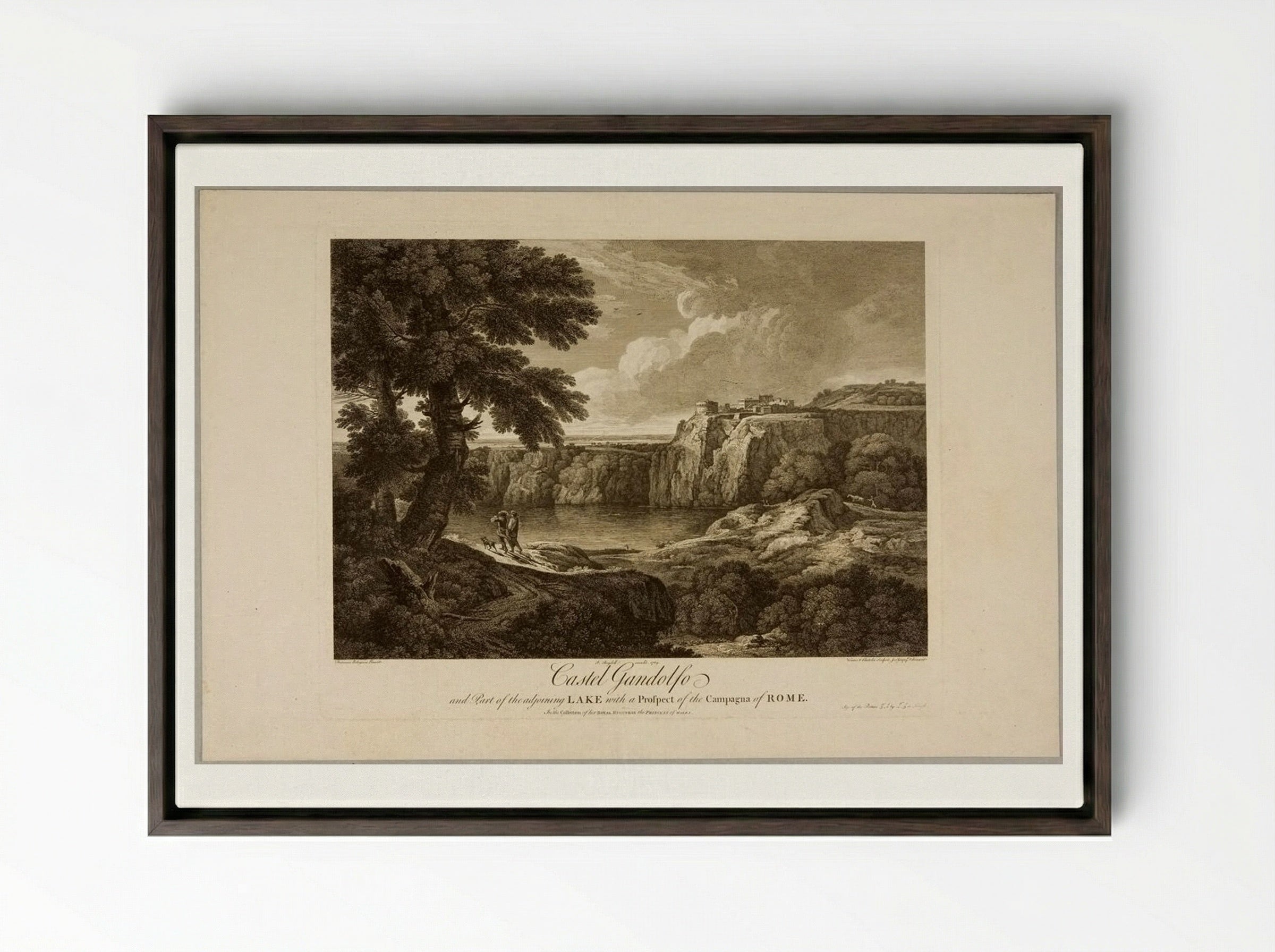 Castel Gandolfo and Part of the Adjoining Lake - François Vivares - Framed Canvas Dark Wood