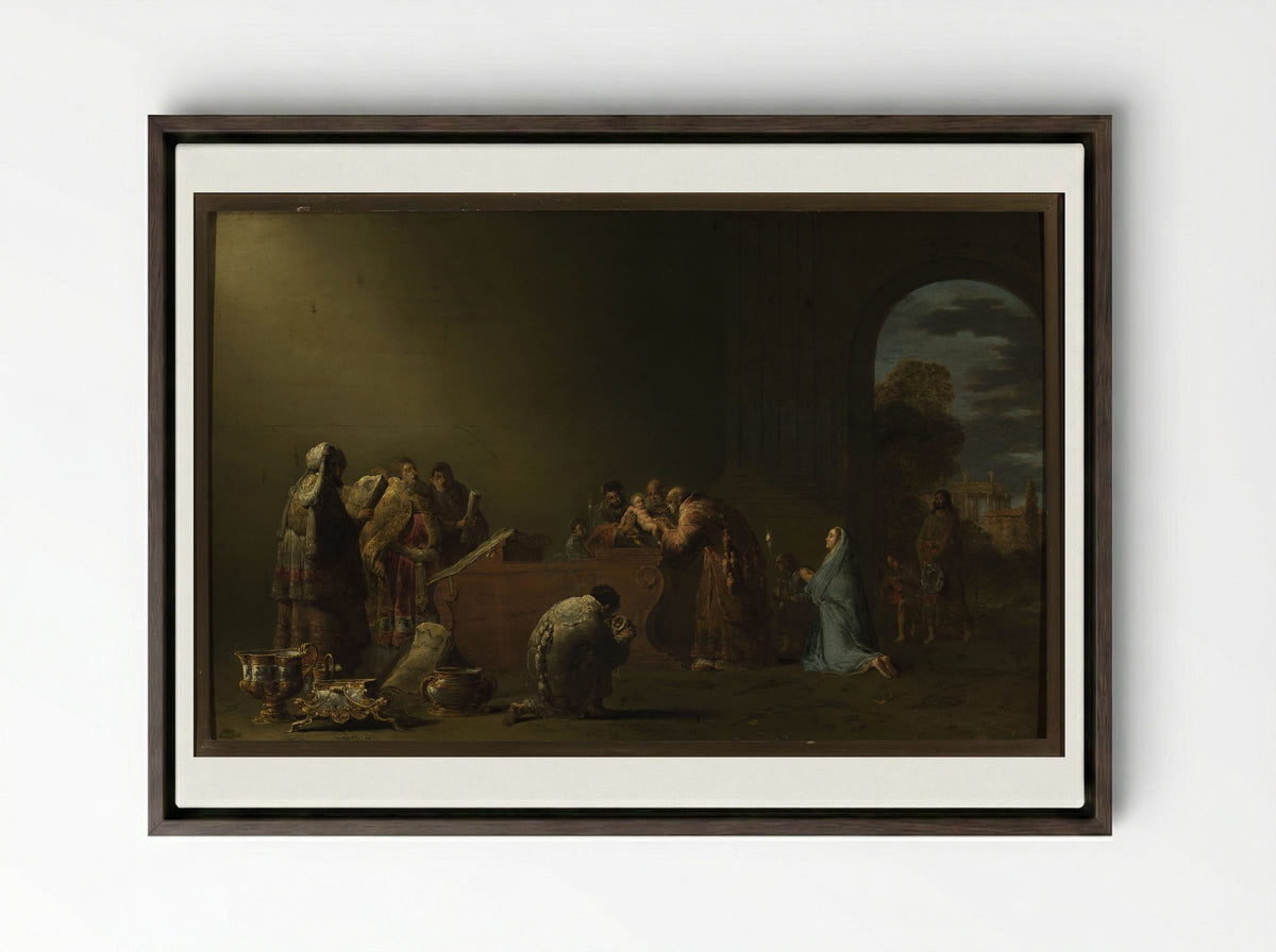 The Circumcision - Leonaert Bramer - Framed Canvas Dark Wood