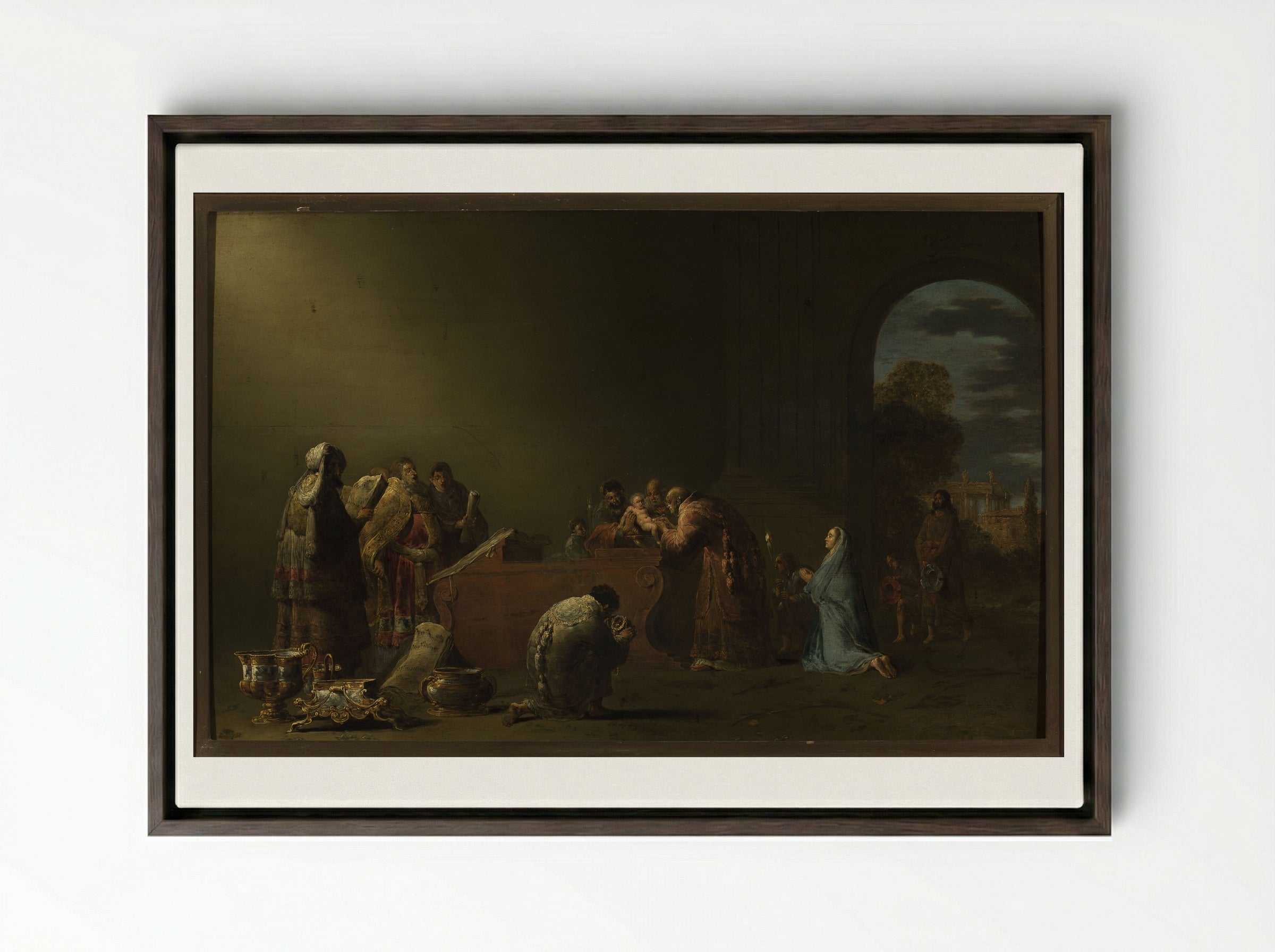 The Circumcision - Leonaert Bramer - Framed Canvas Dark Wood
