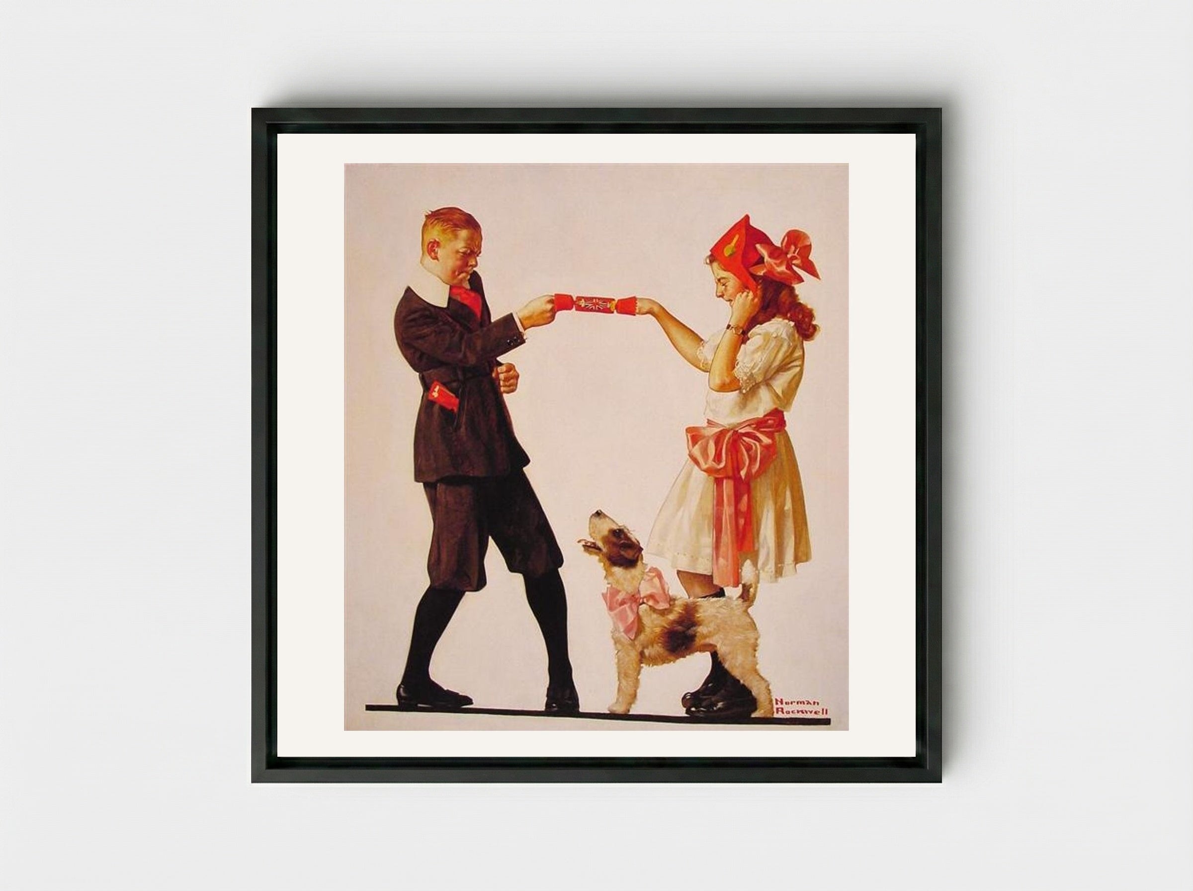 The Party Favour - Norman Rockwell - Framed Canvas Black