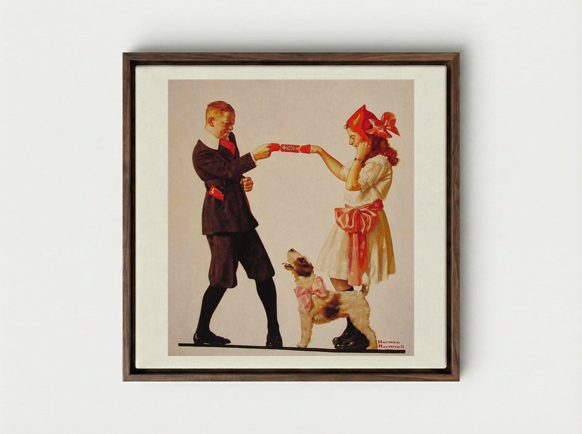 The Party Favour - Norman Rockwell - Framed Canvas Dark Wood