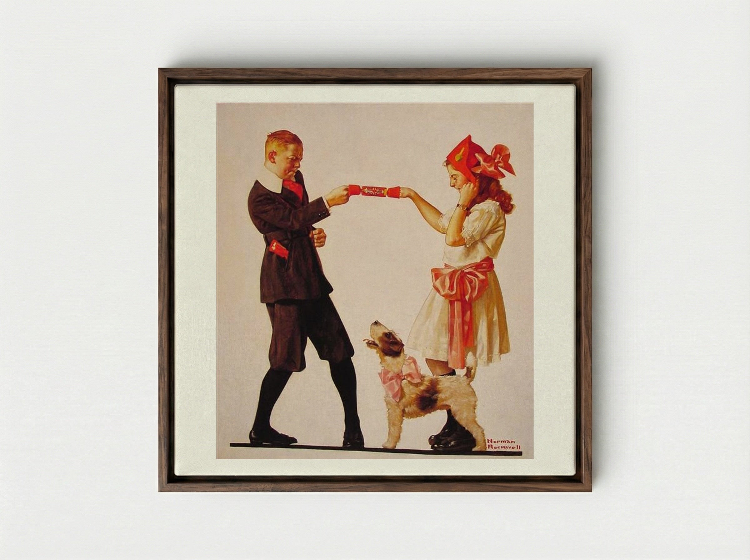 The Party Favour - Norman Rockwell - Framed Canvas Dark Wood